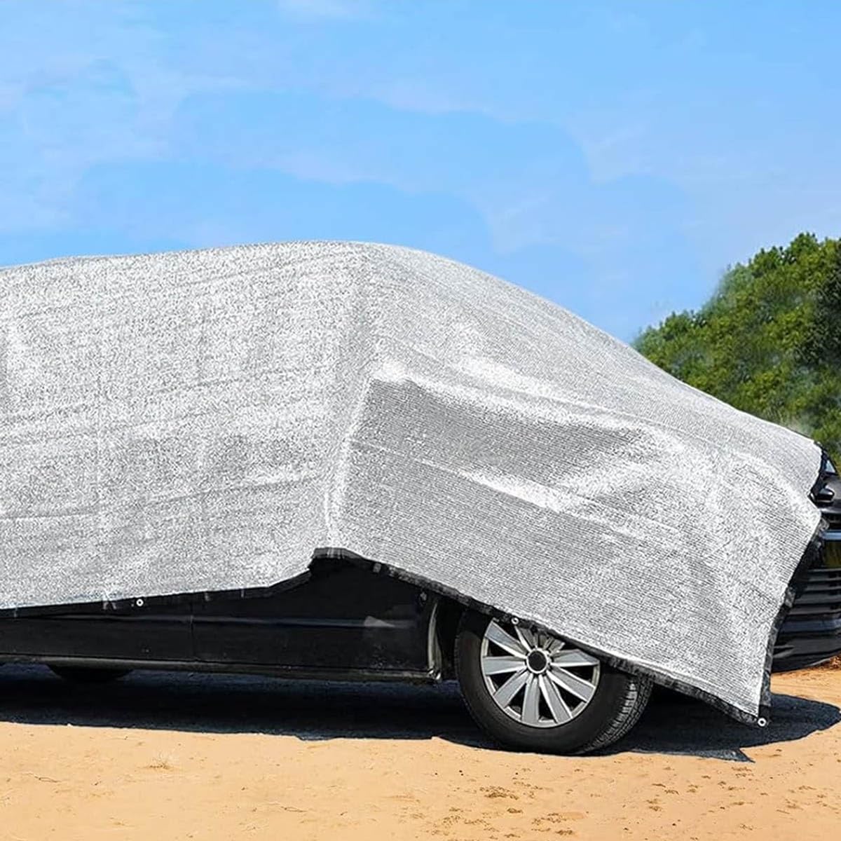 Filet d'ombrage réfléchissant en aluminium avec protection UV pour voiture, terrasse, jardin, balcon - Œillets inclus, 1 x 2 m à 12 x 12 m (10 x 12 m)
