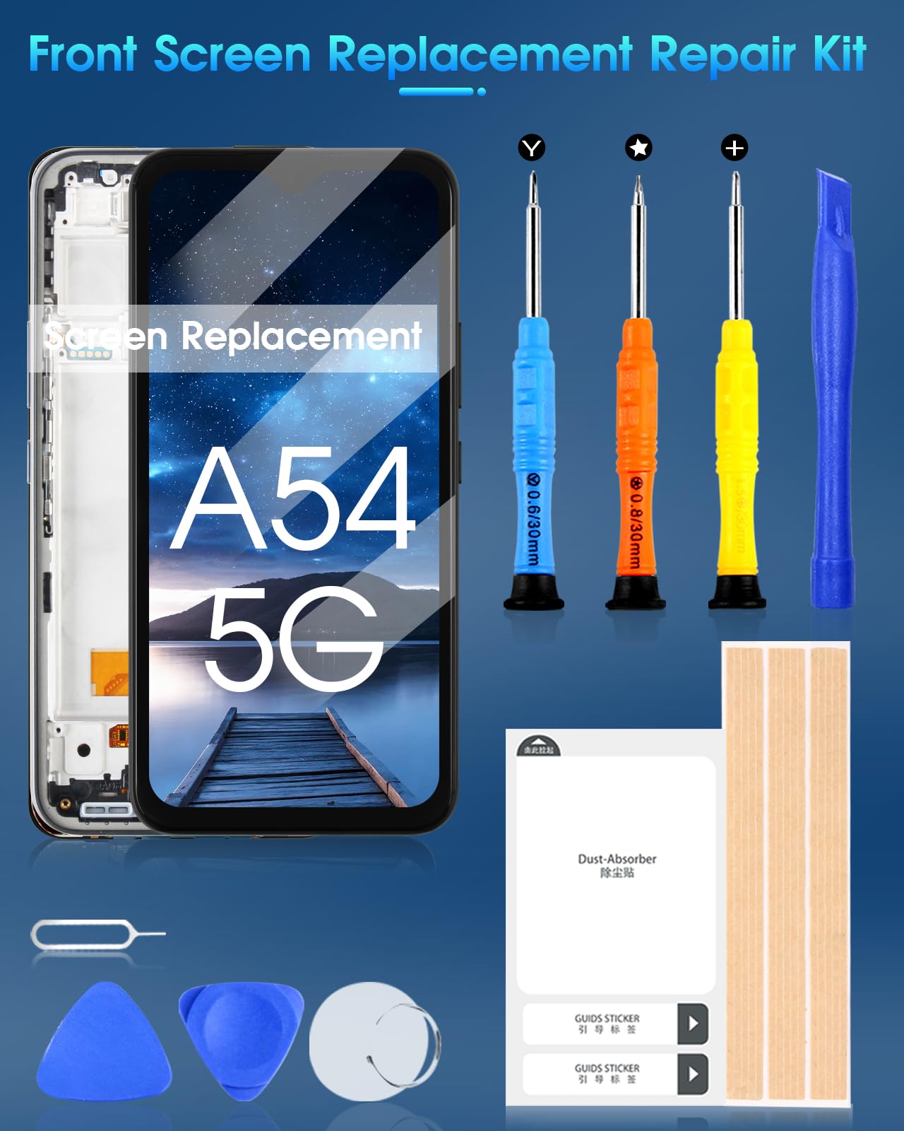 Display LCD für Samsung A54 5G Bildschirm Ersatz für Galaxy A54 5G SM-A546E SM-A546B LCD Screen Digitizer Touchscreen Assembly mit Reparatur, (Schwarz mit Rahmen, Unterstützt keinen Fingerabdruck)