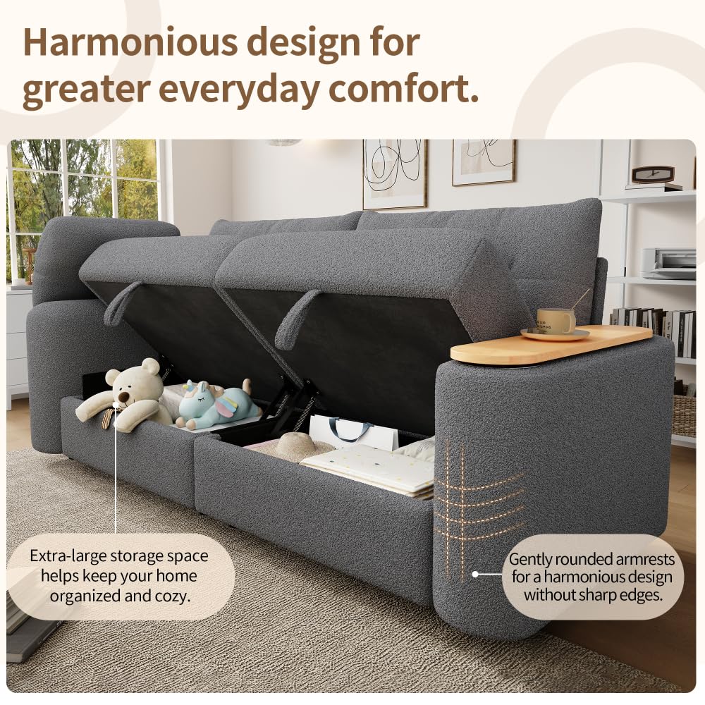 Sofá de matrimonio con compartimento de almacenamiento, sofá de peluche Teddy de 2 plazas con reposacabezas y mesa integrada, sofá cama doble, sofás de 2 plazas, sofá modular acolchado para salón