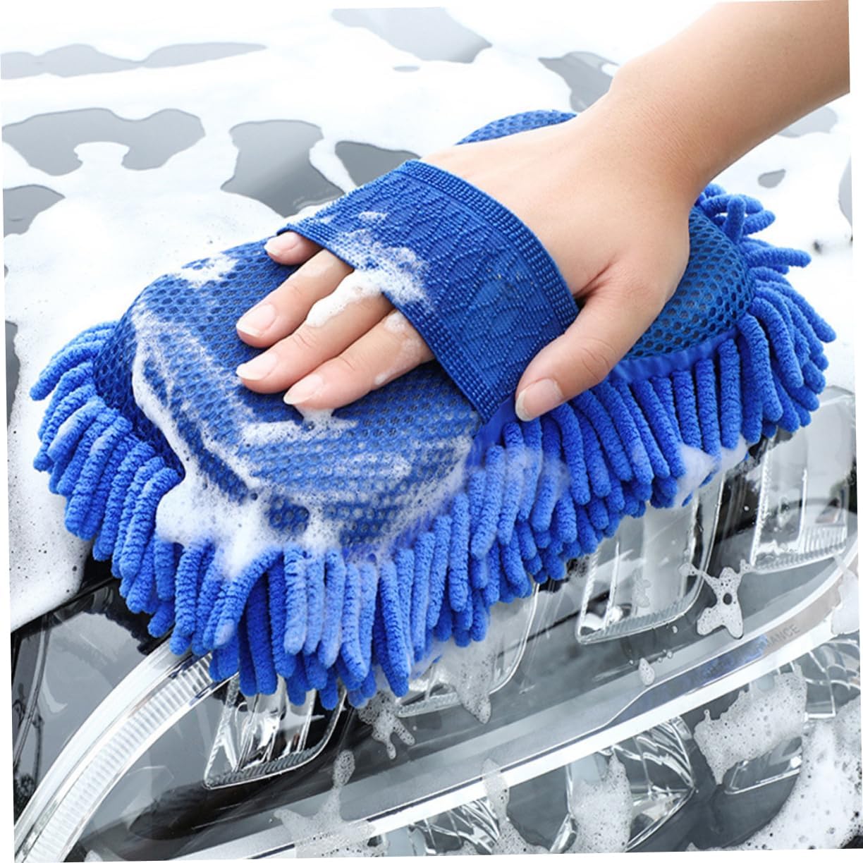 SOLUSTRE 2pcs Microfiber Car Wash Sponge Mitts High-Density Auto Polish Sponge Scratch-Resistant Safe for Car Paint Super Absorbent