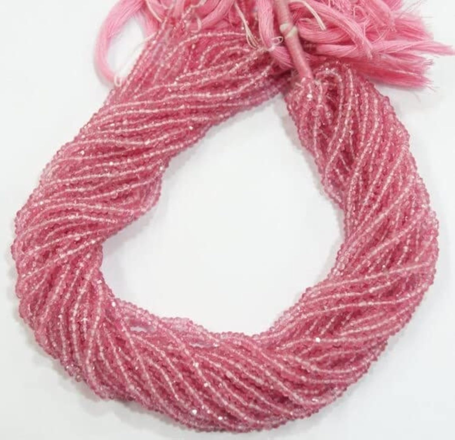 LKBEADS natural gem stone micro faceted pink quartz beads complete strand 3 mm 13.5 inches price for each strand