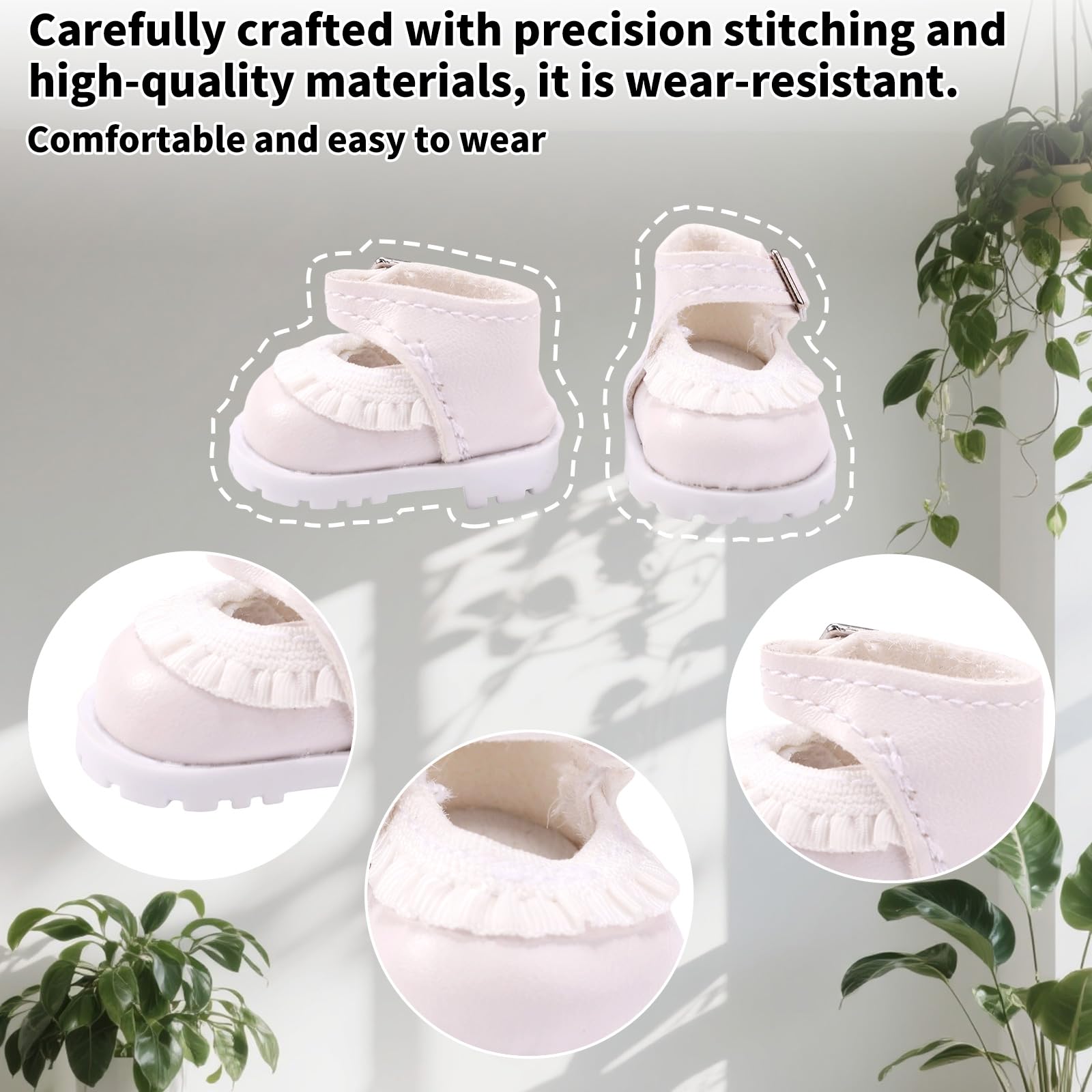 Mini Shoes for Dolls White PU Leather Tiny Miniature Shoes Cute Fashion Toy Costume Accessories for 5.9in & 6.7in Plush Doll Decoration and Display - Image 4