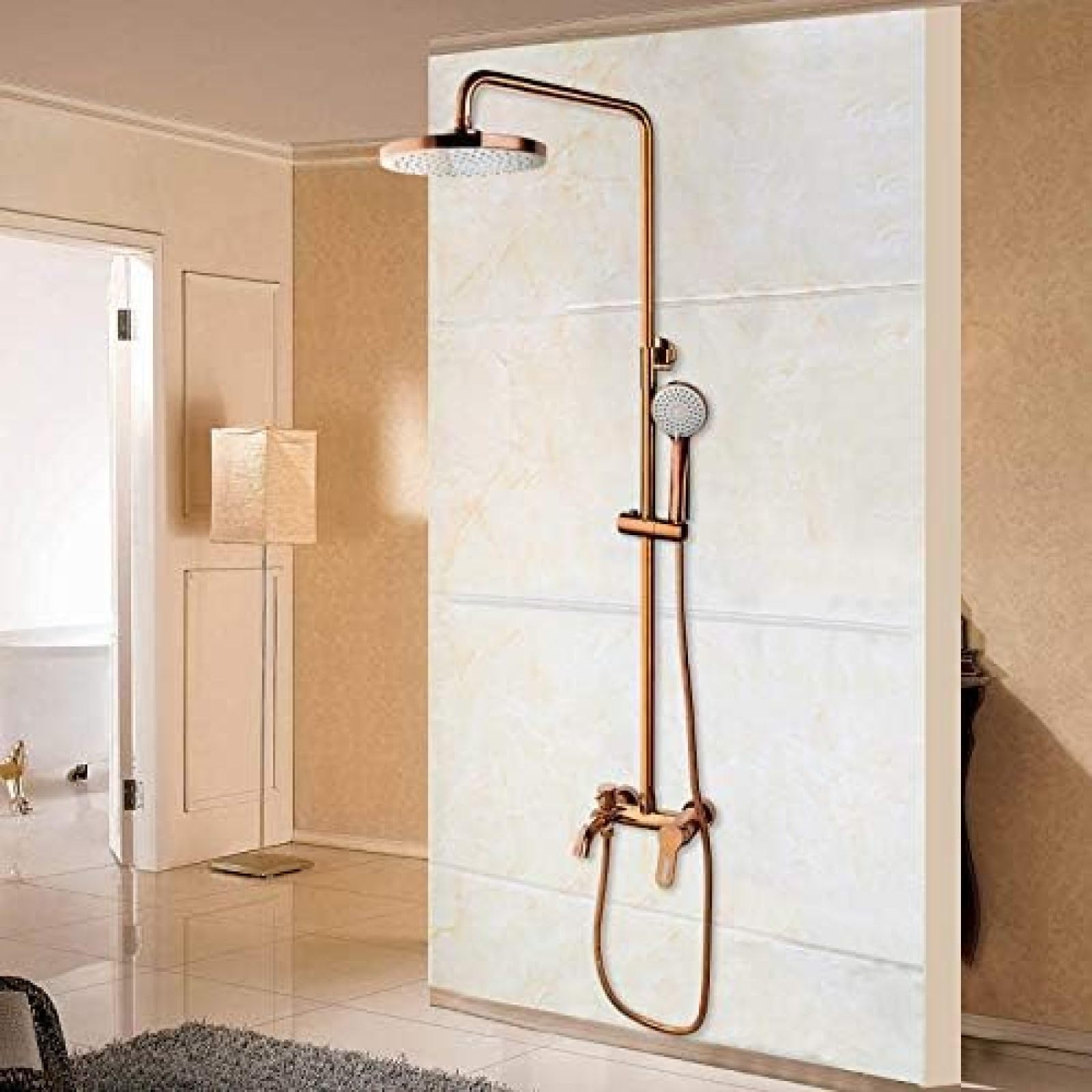 GLJTUO Shower system, Rose Golden Shower Faucet Set Solid Brass Handle Bathroom Bathtub Mixer Rainfall Hand Shower & Spray Shower Faucet