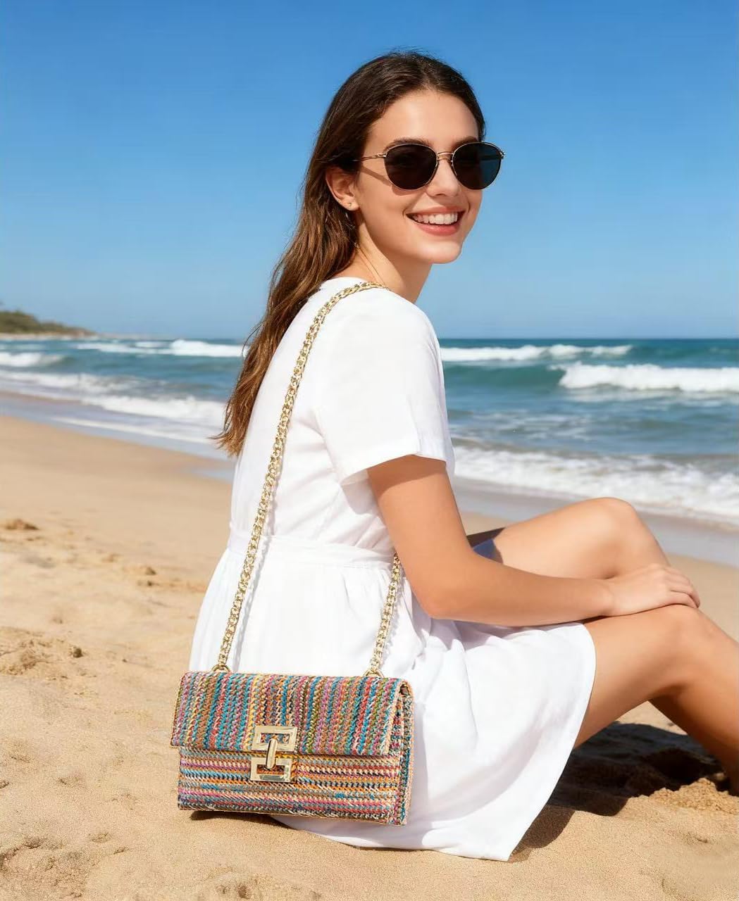 Gionforsy Women Straw Clutch Purses Summer Bags Beach Purse Bag Boho Shoulder Bag Crossbody for Vacation - Image 2