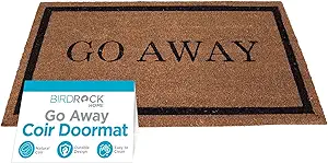 BIRDROCK HOME Go Away Coir Doormat | 18 x 30 Inch | Standard Welcome Mat with Black Border and Natural Fade | Vinyl Backed | Outdoor