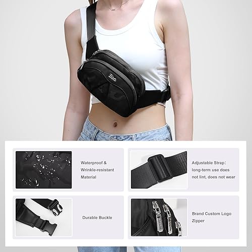 Miniatura 4 de Riñonera para cinturón Riñoneras impermeables en todas partes con correa ajustable para viajes, Negro -