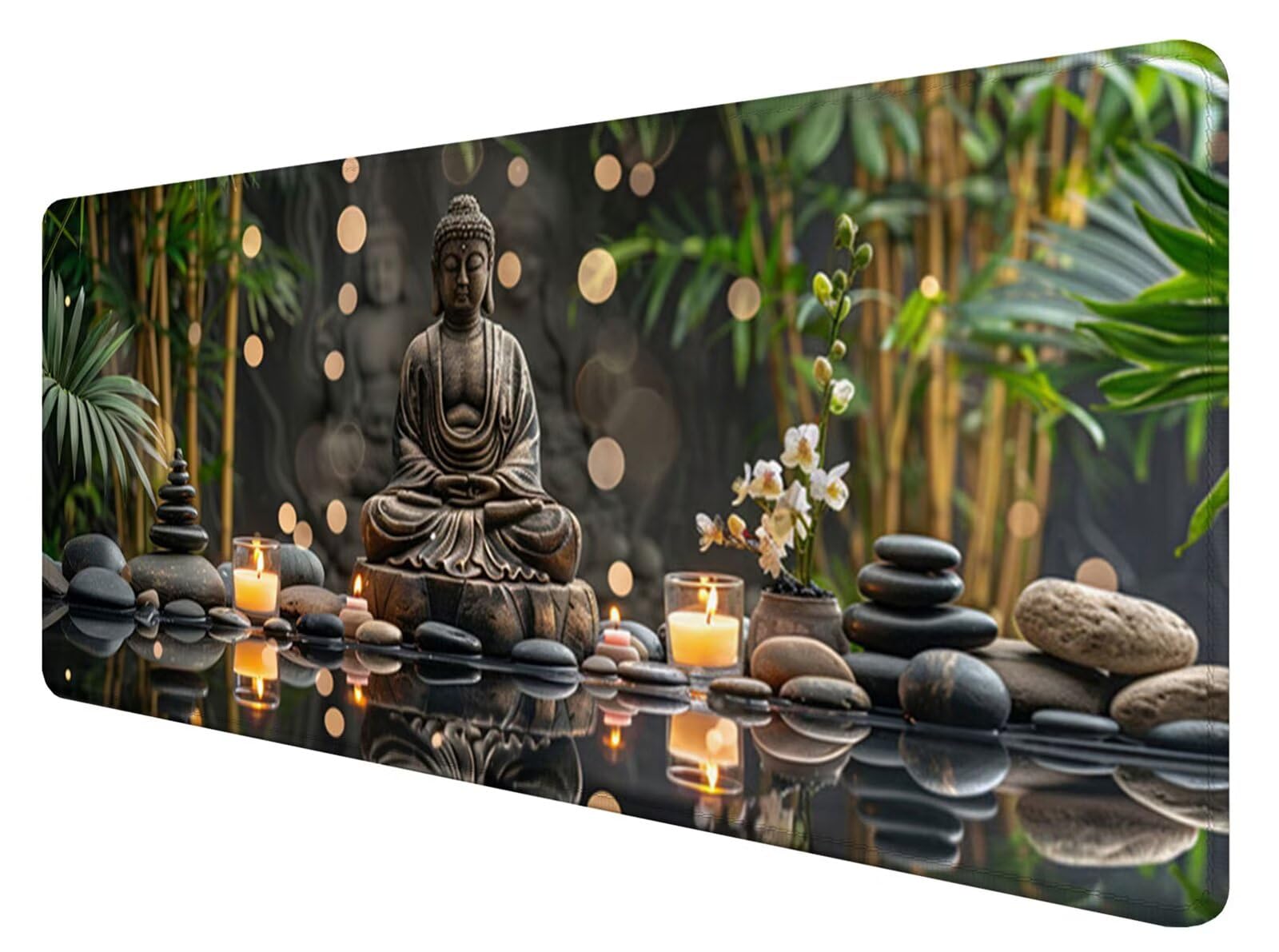 31.5x11.8inch Large Gaming Mouse Pad Zen, Mousepad Buddha Desk Mat with Non-Slip Rubber Base, PC Desk Pad Mat Extended Contour Stitched Edges,