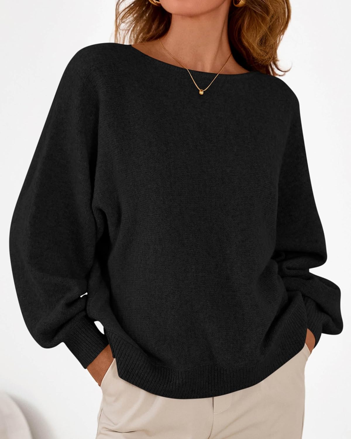 KIRUNDO Oversized Sweaters for Women Cozy Fall Fashion Boat Neck Batwing Sleeve Knit Pullover Sweater Tops Winter Clothes - Image 6