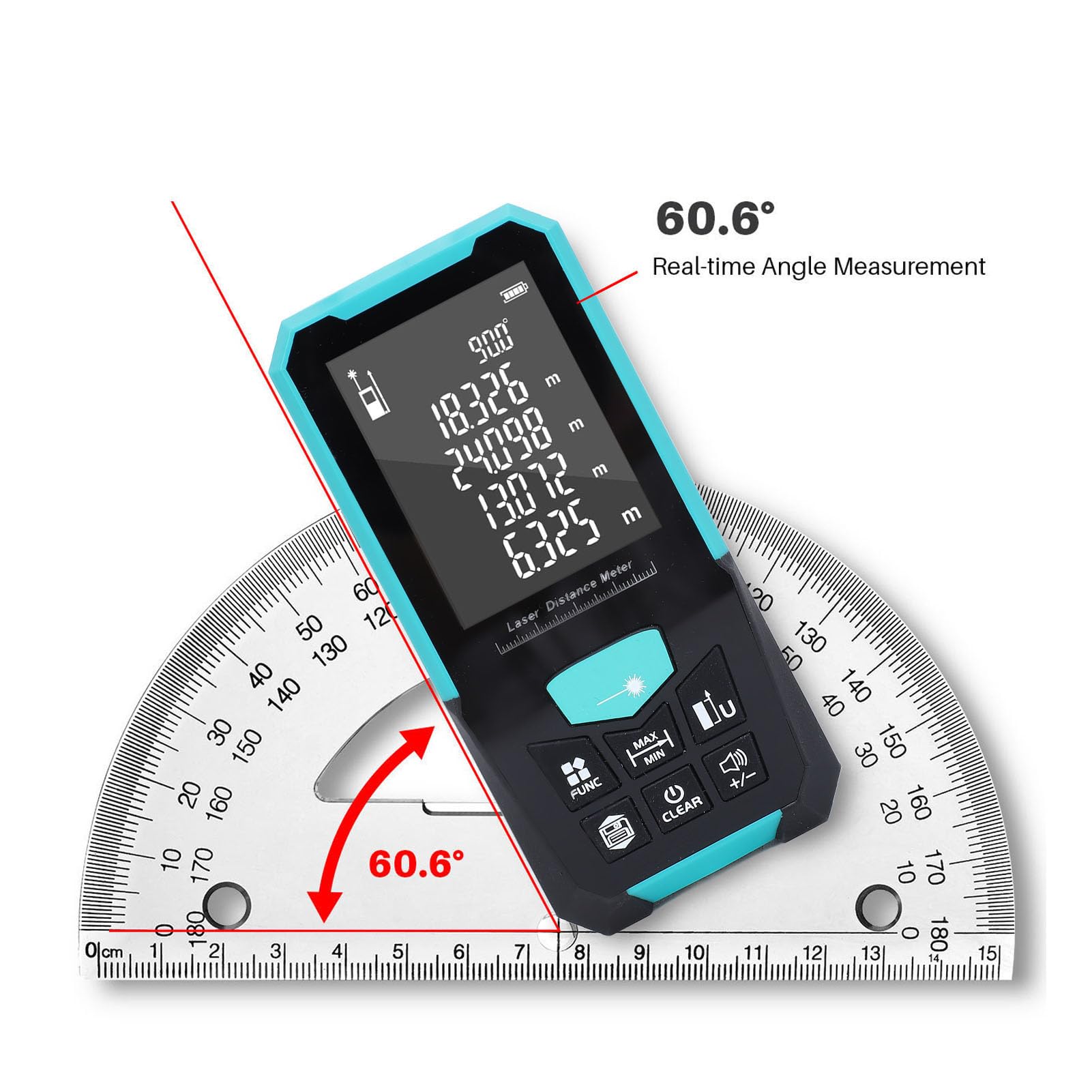 Cyfrowy Laserowy Miernik Odległości 0,05-100m IP54 Wodoodporny, Akumulator 2,4-calowy Wyświetlacz LCD z Podświetleniem Cyfrowy Laserowy Miernik Odległości