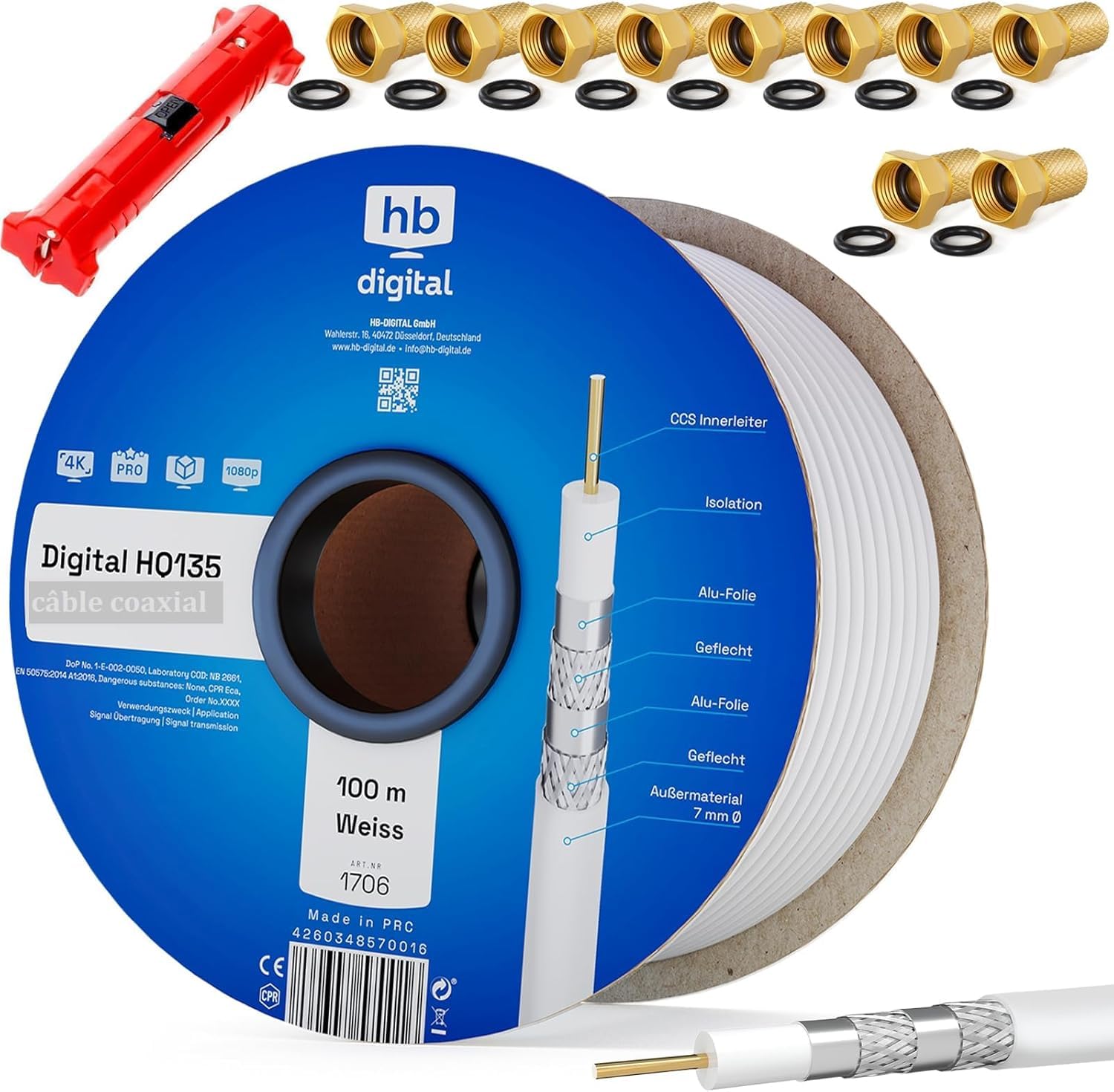 PremiumX 30m BASIC Koaxialkabel 135dB 4-fach CCS SAT Kabel Antennenkabel Tv Kabel S072p0kr
