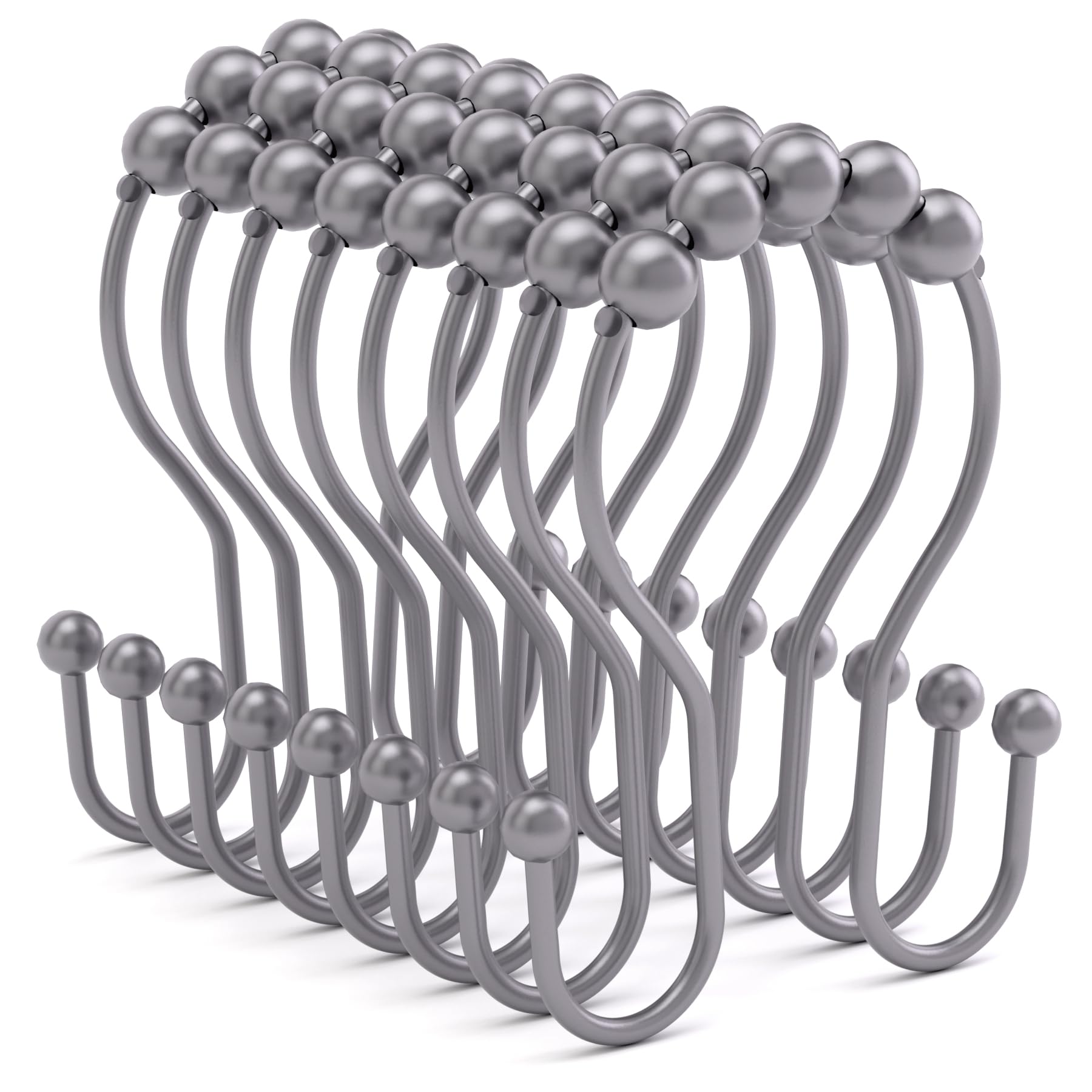 Bathway Lot de 12 crochets de rideau de douche, anneaux de rideau de douche antirouille, crochets pour rideau de douche, crochets de tringle de douche en métal gris