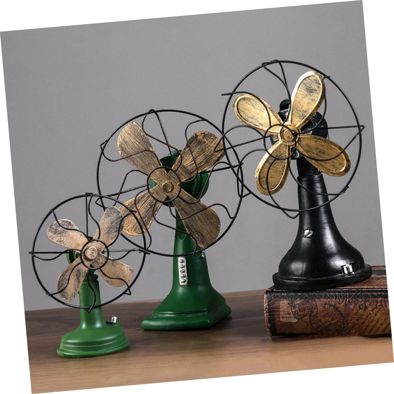 KICHOUSE Antique Table Ornaments Resin Desktop Decoration Vintage Home Decor Table Fan Shaped Desktop Ornaments