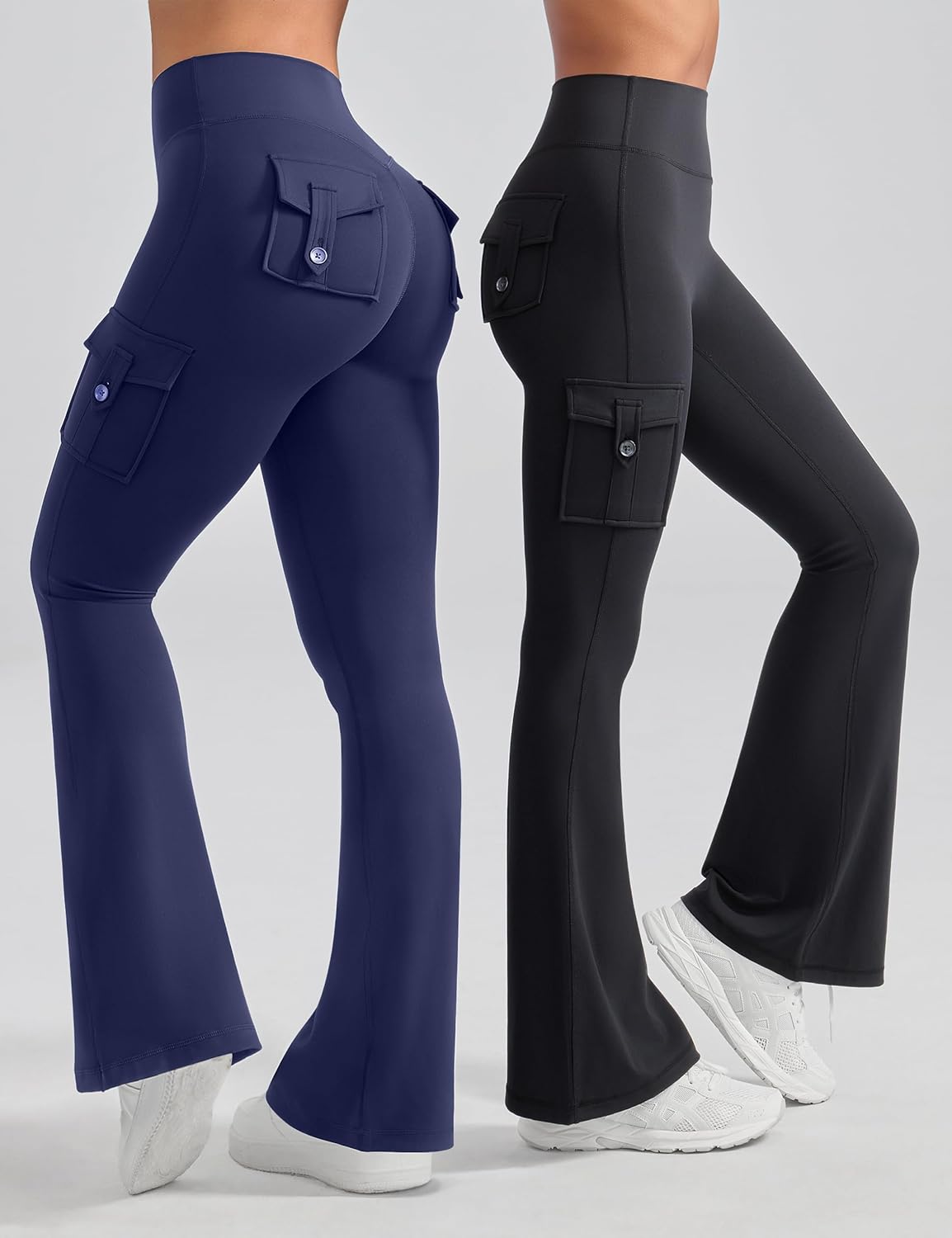 OLCHEE Womens Yoga Pants Flare Leggings with Cargo Pockets Scrunch Butt Lifting High Waist Tummy Control Gym Workout Bootcut - Image 6