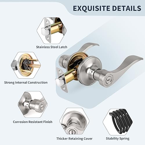 Miniatura 2 de LOQRON Manija de puerta estilo ondulado, manija de puerta de privacidad, manija interior sin llave, reversible para apertura a la izquierda y a la