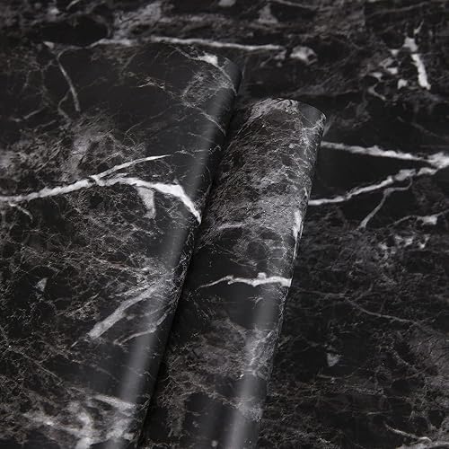 Abyssaly Black Marble Contact Paper Peel and Stick Self Adhesive Wallpaper | Marble Wallpaper Matte Thicken Waterproof for Countertops Cabinet Kitchen Bathroom and Furniture Renovation 15.7" x 118"