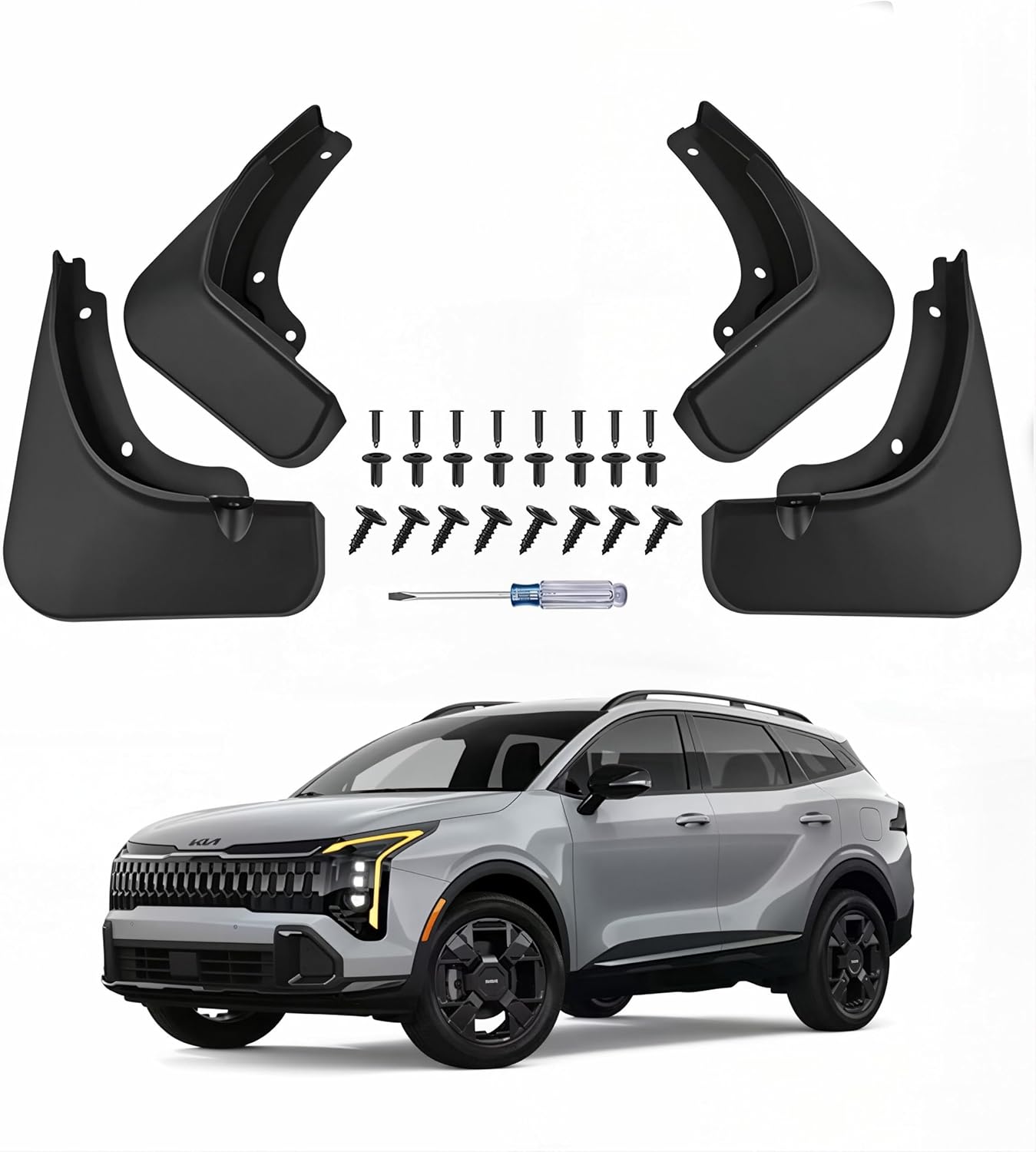 Mud Flaps for Kia Sportage 2023 2024 2025 2026, No Drill Front & Rear Splash Guards Custom Fit for LX EX SX Prestige X-Line X-Pro Hybrid, OEM Style Heavy Duty Thermoplastic Black Mud Guards