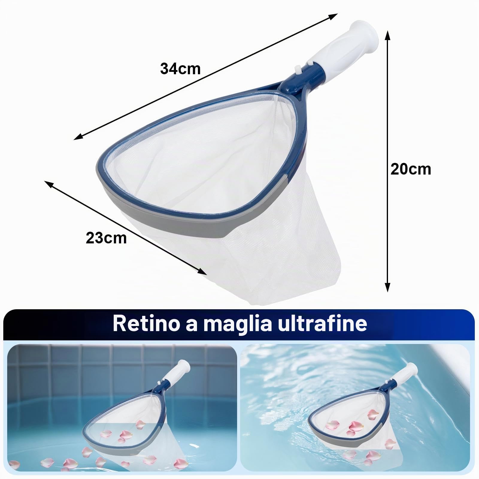 POOLAZA Set di pulizia per piscina, 4 pezzi, retino, spazzola, pad e asta in alluminio da 91,5 cm