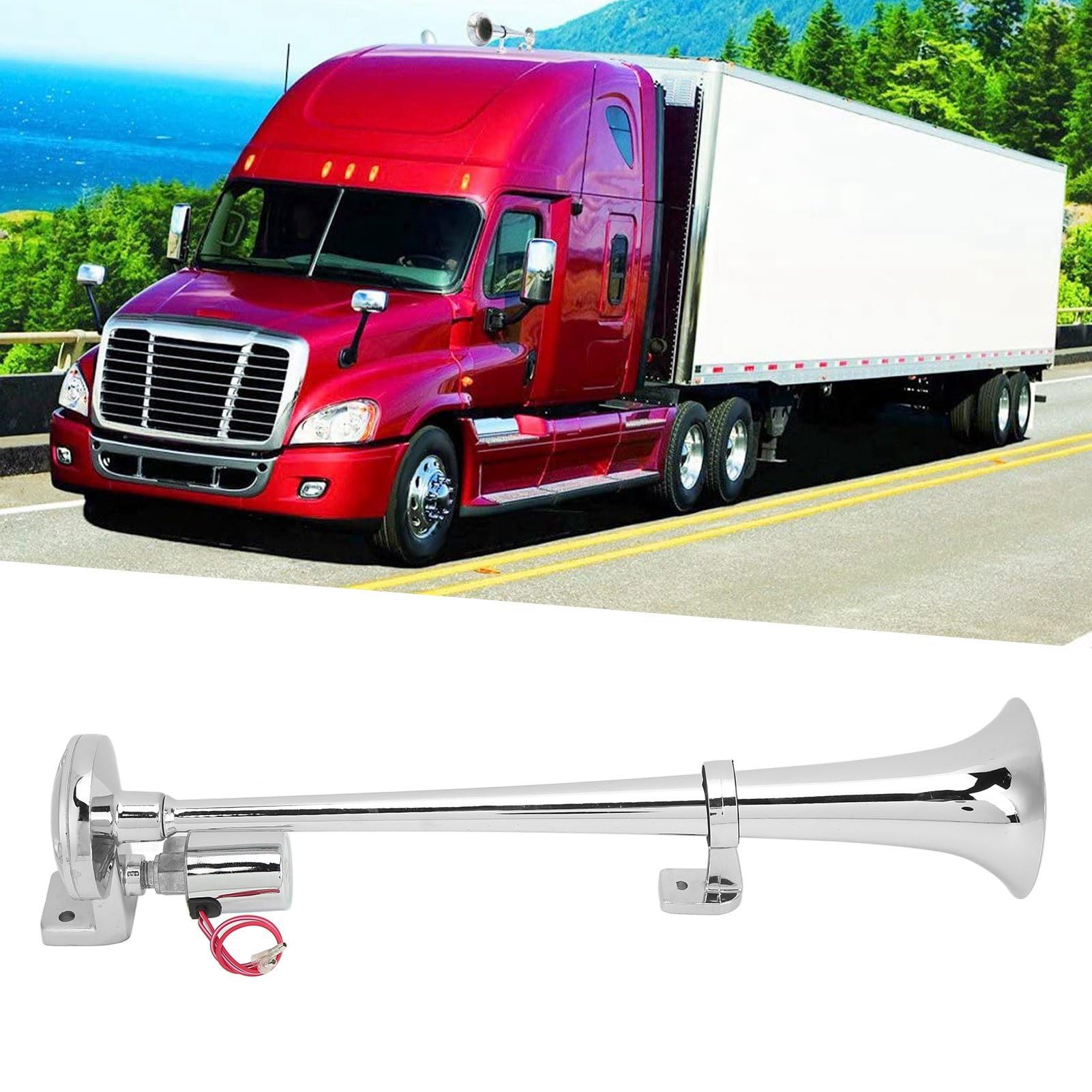 Tromba Elettrica Tromba 1 Tubo Per Treno Auto Barca In Lega Di Zinco Cromatura 135Db 450Mm 12V 24V,Alto Altoparlante
