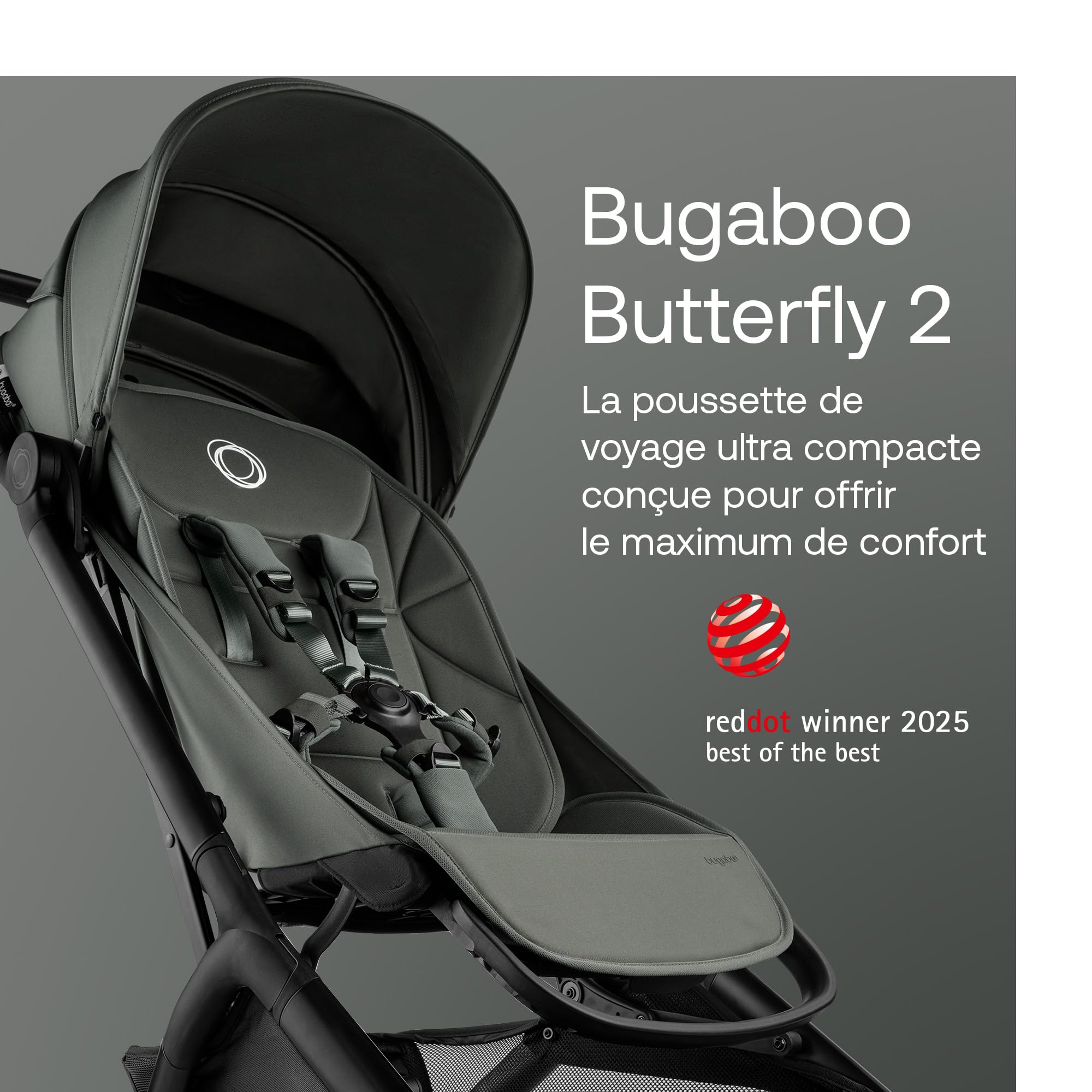 Bugaboo Butterfly 2 Poussette de voyage – Systèmes modulaires avec poignée et housse de pluie – Léger, pliable avec une main, assise inclinable, de 6 mois à 4 ans – Forest Green