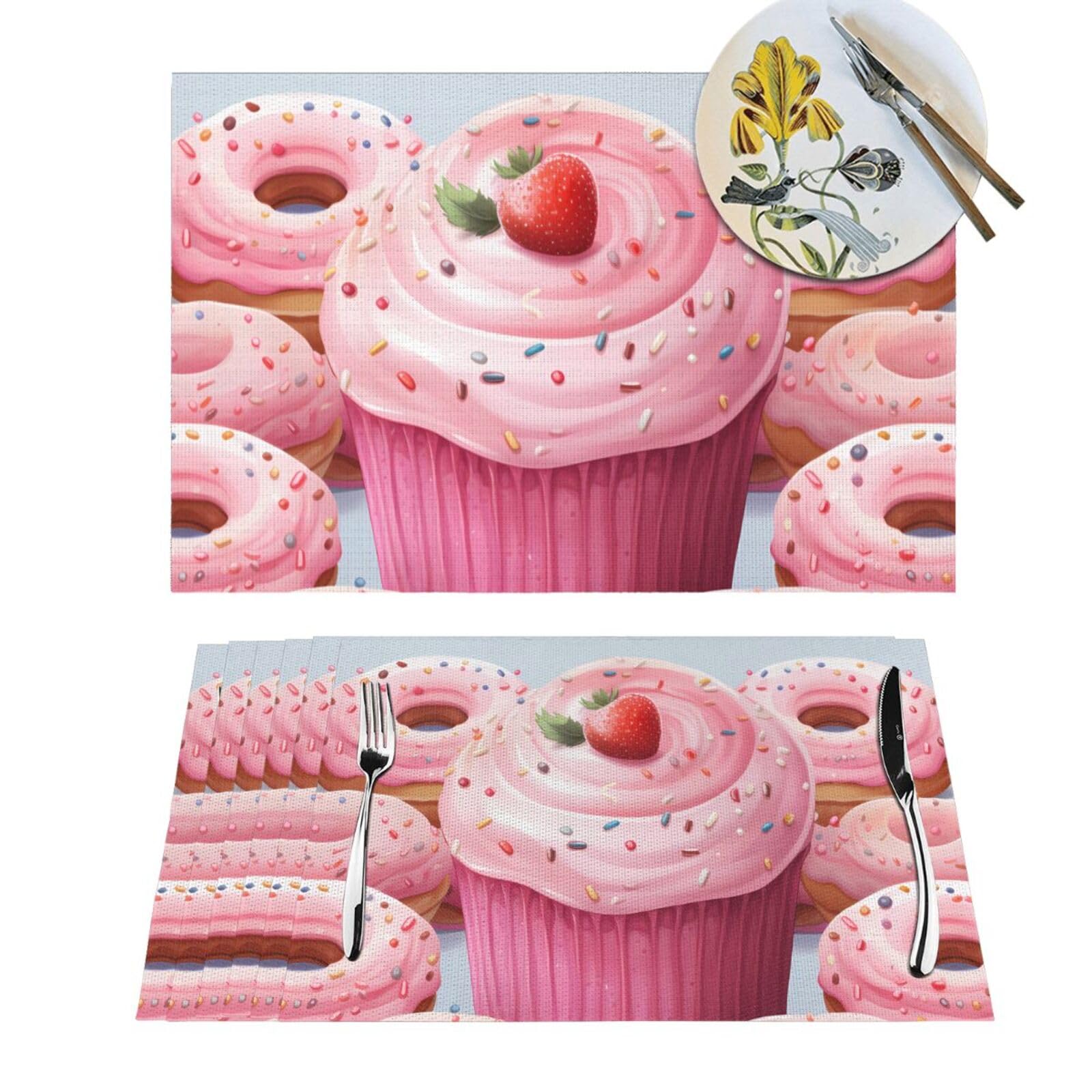 6 Sets de table en vinyle tissé rose beignet pour votre cuisine