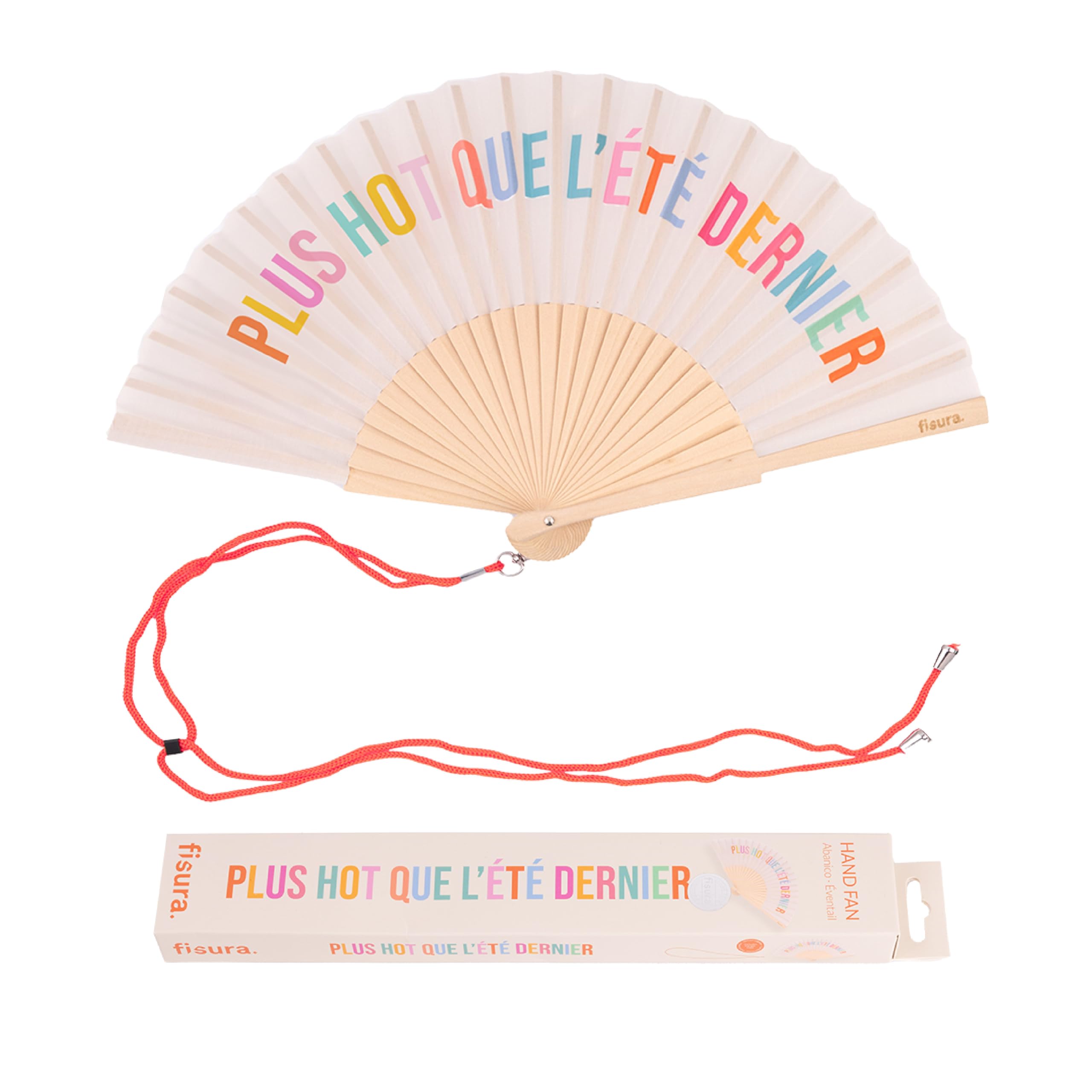 Fisura – Original Folding Handheld Fan with Fun Message plus h*t, Wooden Folding Fan for women, Beige Design with Hanger for Wedding, rave, festival - Size: 42.5 x 23 cm