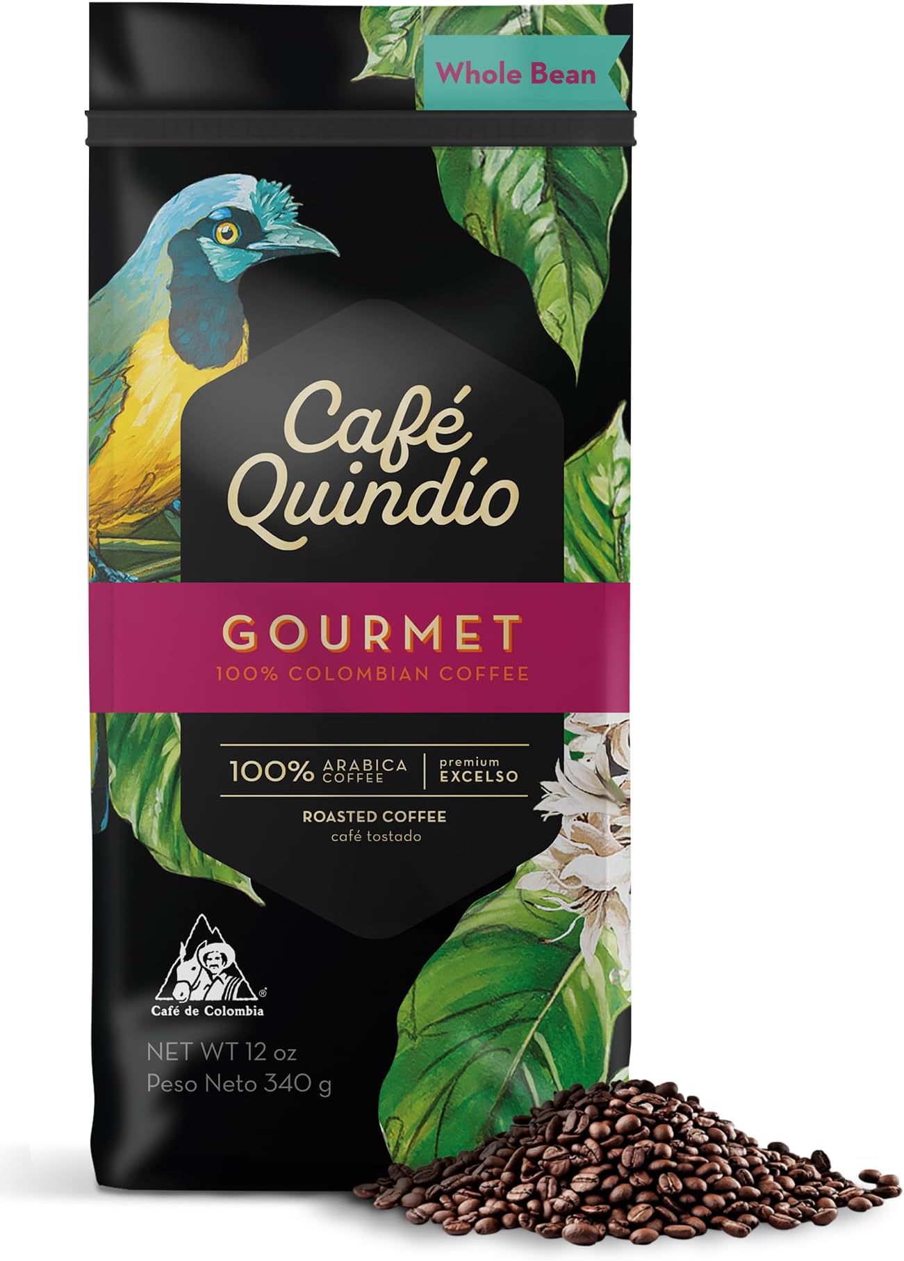 Cafe Quindio Medium Roast 100% Colombian Excelso Whole Bean Arabica Coffee (12 Ounce (Pack of 1), Gourmet)
