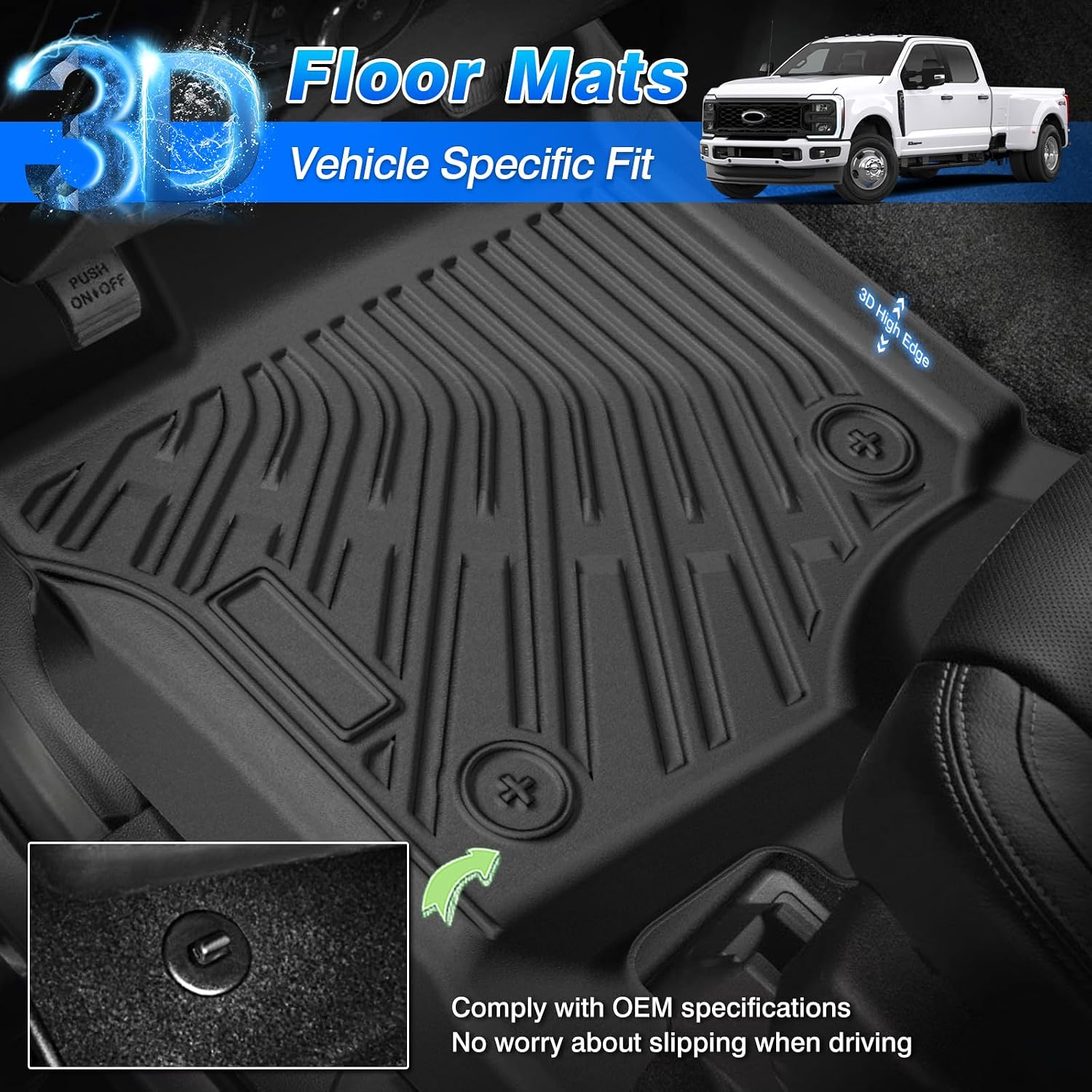 F250 Floor Mats - Car Mats for 2017-2026 Ford F250/F350/F450 Supercrew Cab, All Weather Floor Mat for F350 Accessories, Heavy Duty Rubber Mats, Car Accessories