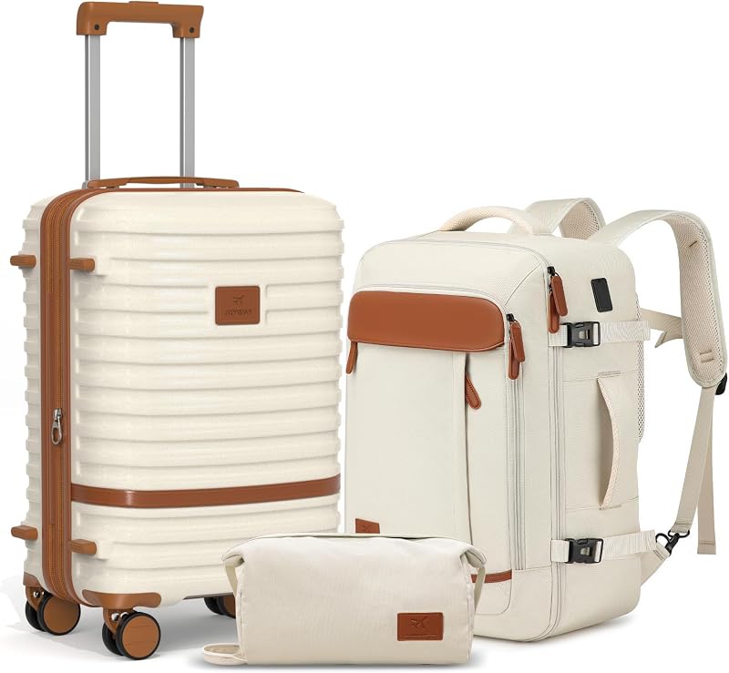 Expandable Carry on Luggage Sets Airline Approved Luggage Sets 3 Piece,Suitcases with Wheels, Lightweight ABS Hard Shell 20 Inch Suitcase with TSA Lock Spinner Wheels (Carry on luggage，White)