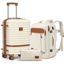 Joyway Expandable Carry On Luggage Set Airline Approved Lightweight Hard Shell 20" Carry-on Suitcase with Spinner Wheels, white