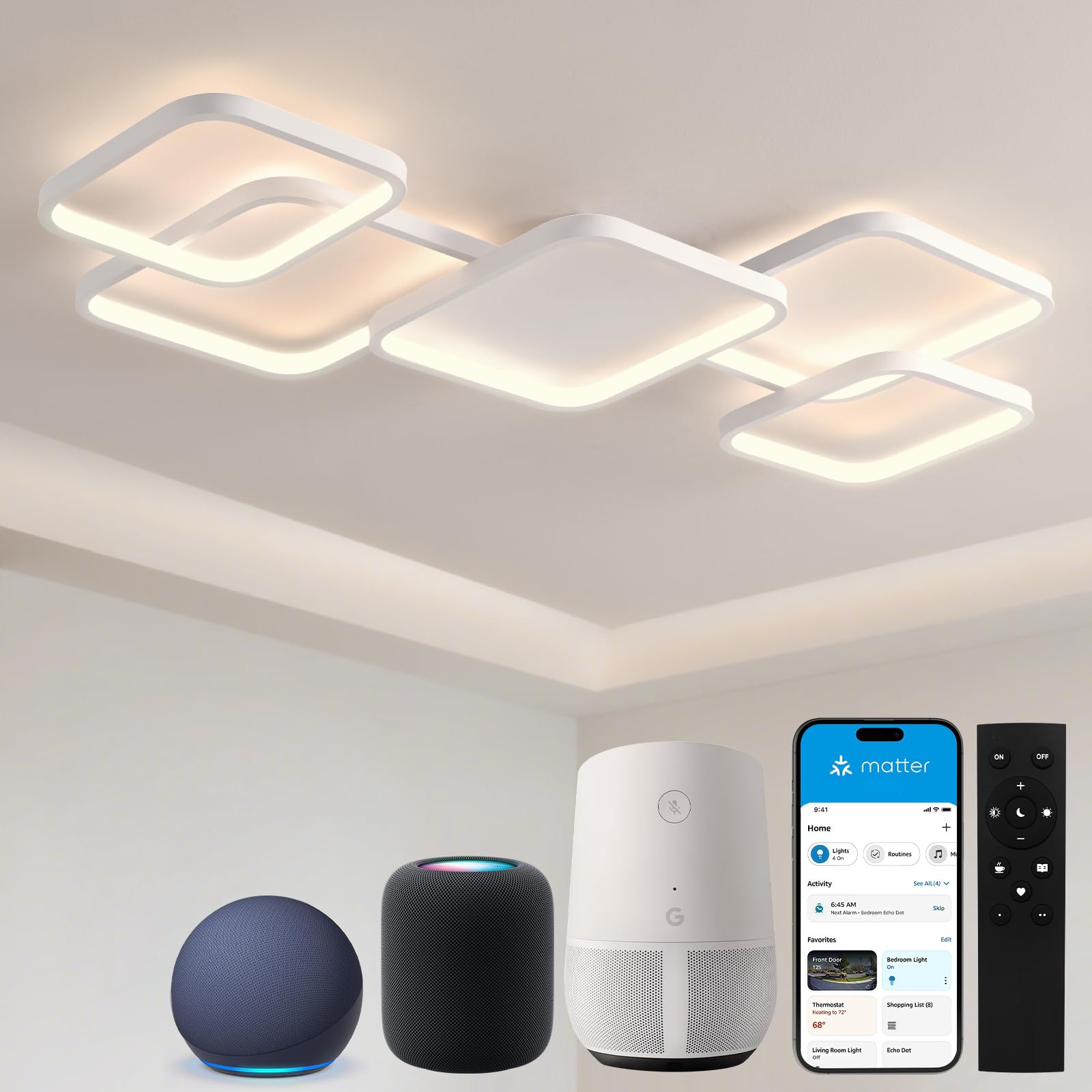 BAYHT LED Deckenlamp Wohnzimmerlampe with Matter, 56W 5600lm, 3000-6500K, Kompatibel Mit eWeLink APP, Dimmbar Deckenleuchte Für Schlafzimmer Wohnzimmer Weiß