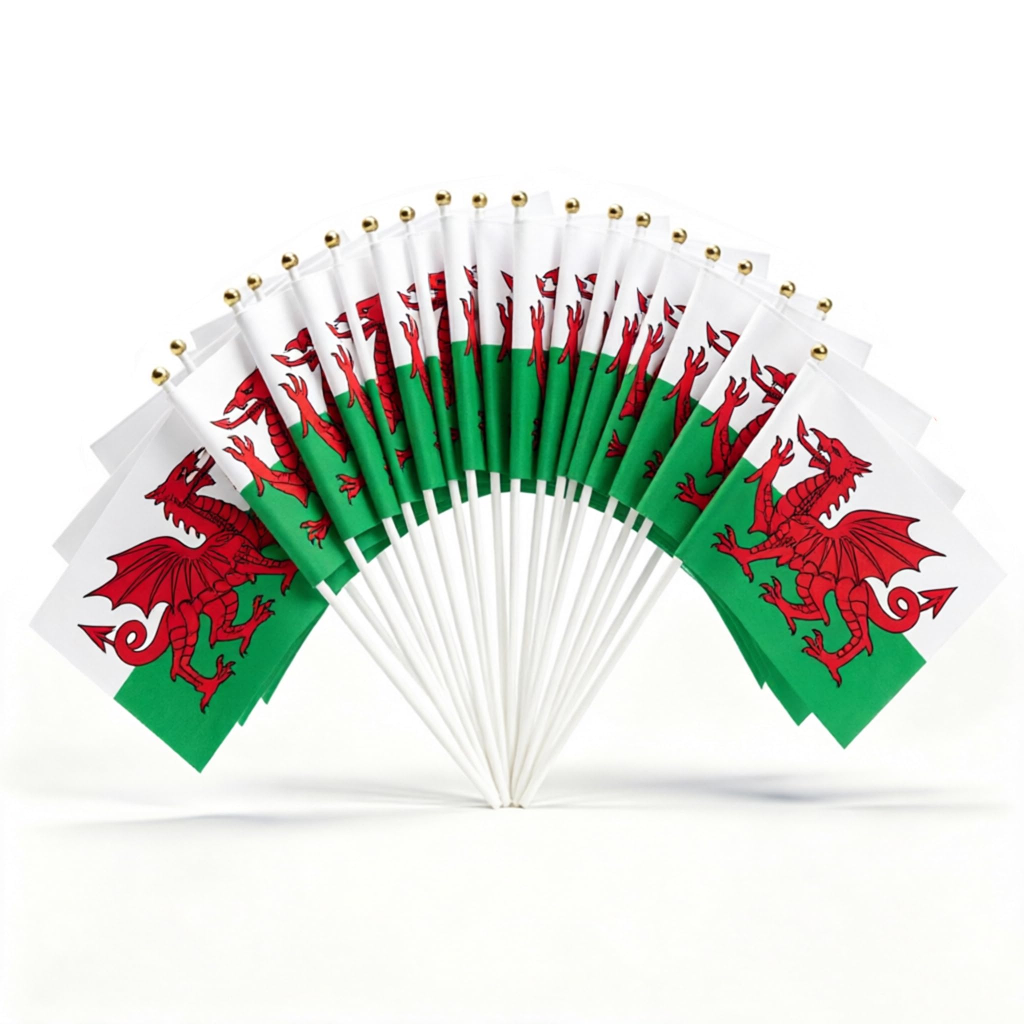 Welsh Flags on Sticks 20 Pcs - Hand Held Wales Flags 21x14cm