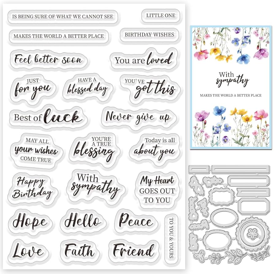 Amazon.com: ACRNIGHEET Sentiments Clear Stamps and Metal Cutting Dies for Card Making Greeting Words Silicone Stamp and Die Cuts Set Blessing Words Transparent Stamps for DIY Scrapbooking Paper Craft Supplies for Free Printable Greeting Card Sentiments