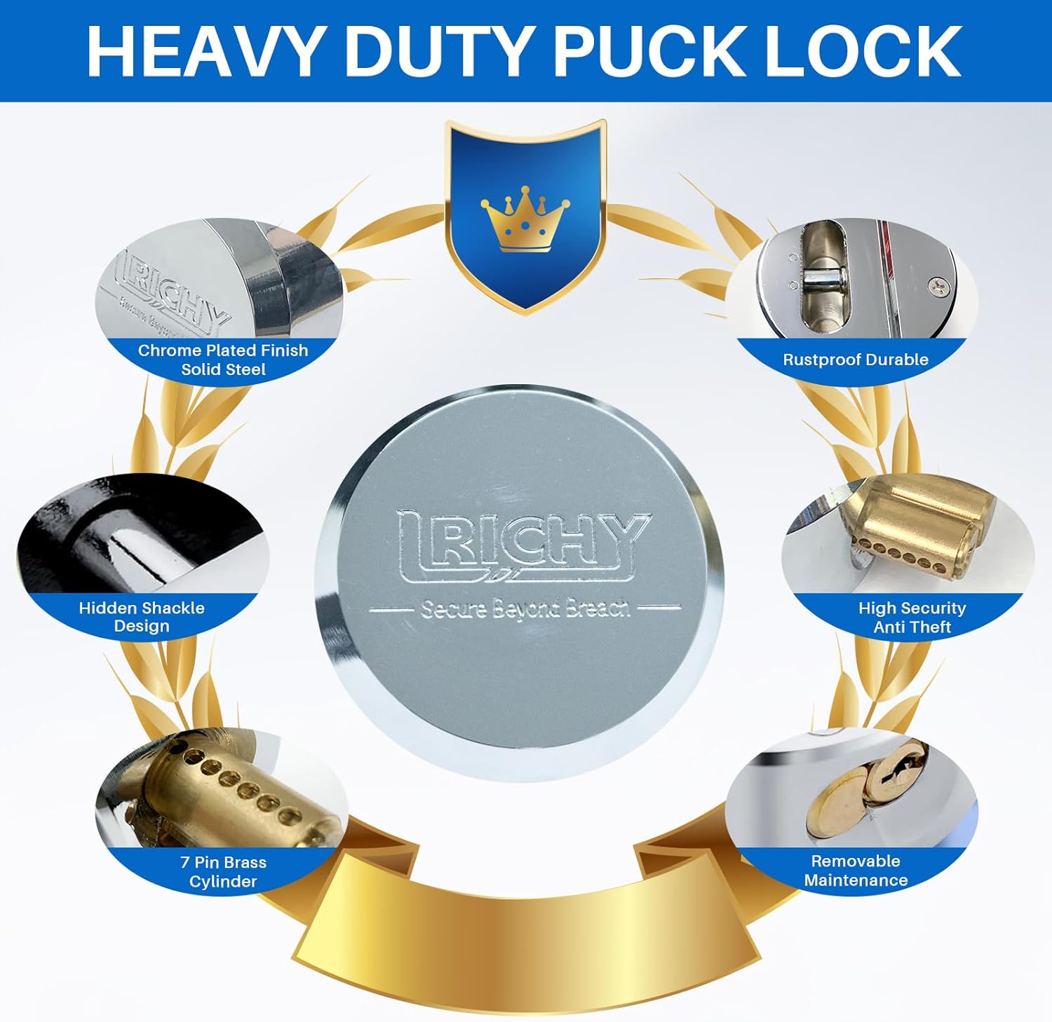 2-7/8" Rustproof Solid Steel Puck Locks, Heavy Duty Security Trailer Door Lock, 1-3/4'' Opening 1/2'' Bolt Hidden Shackle Padlocks for Truck, Van, Container, Shed, Trailer, 2 Pcs, 4 Keyed Alike