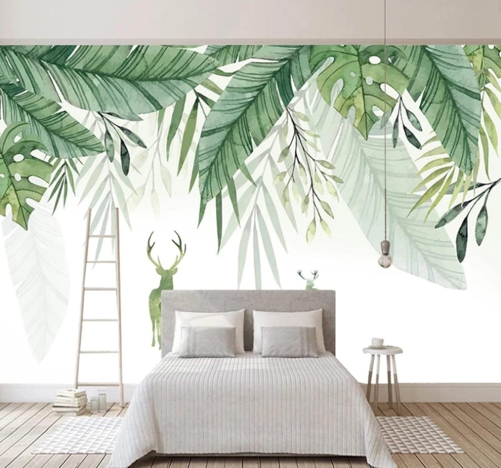 XLMING Fresh Minimalist Reindeer Green Leaves Pastoral 3D Wallpaper Luxury Silk Study Dining Feature Sofa Grey Bedroom Living Room Tv Decorative Wall-250cm×170cm