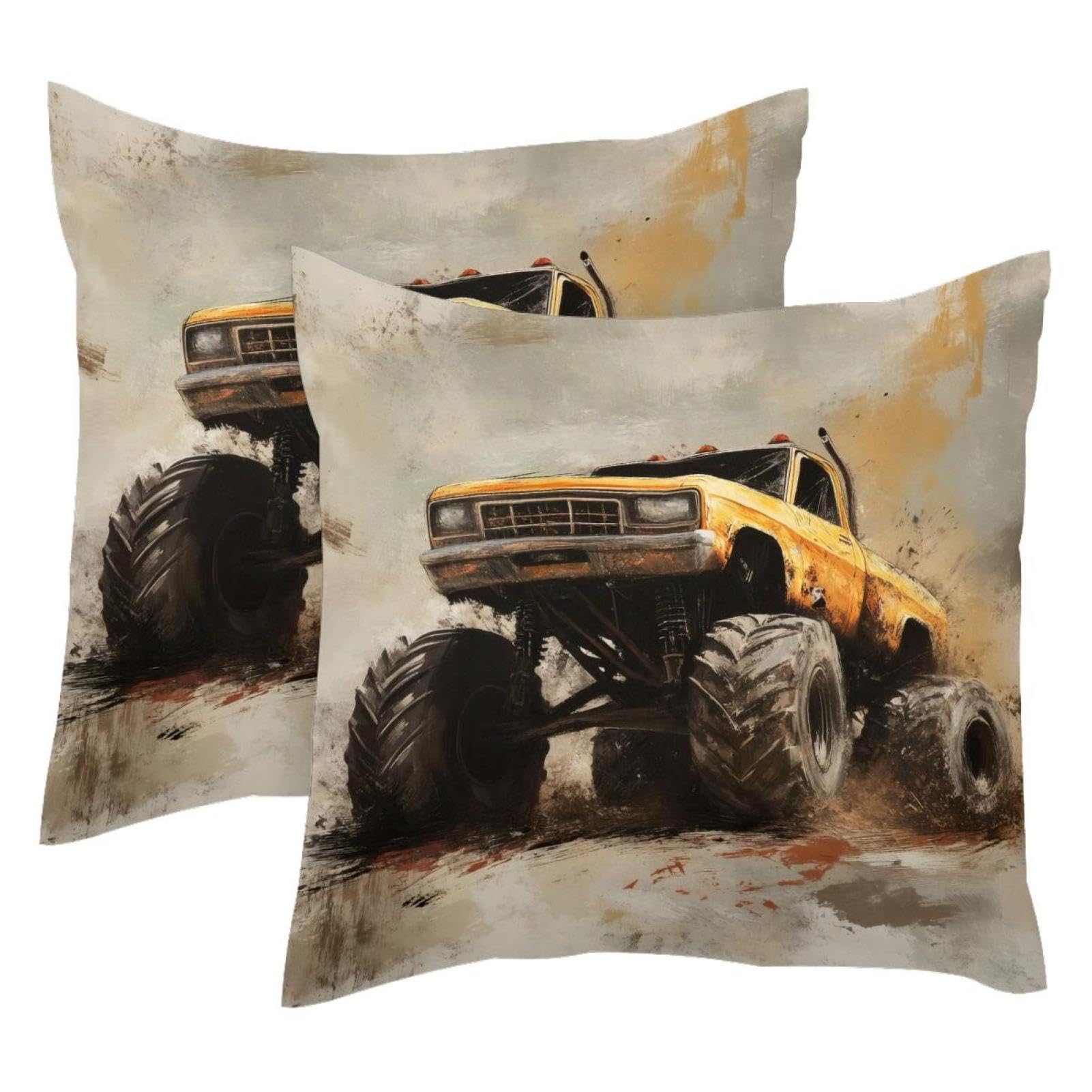Housse de coussin grunge velours 50x50 lavable à motif voiture monstre