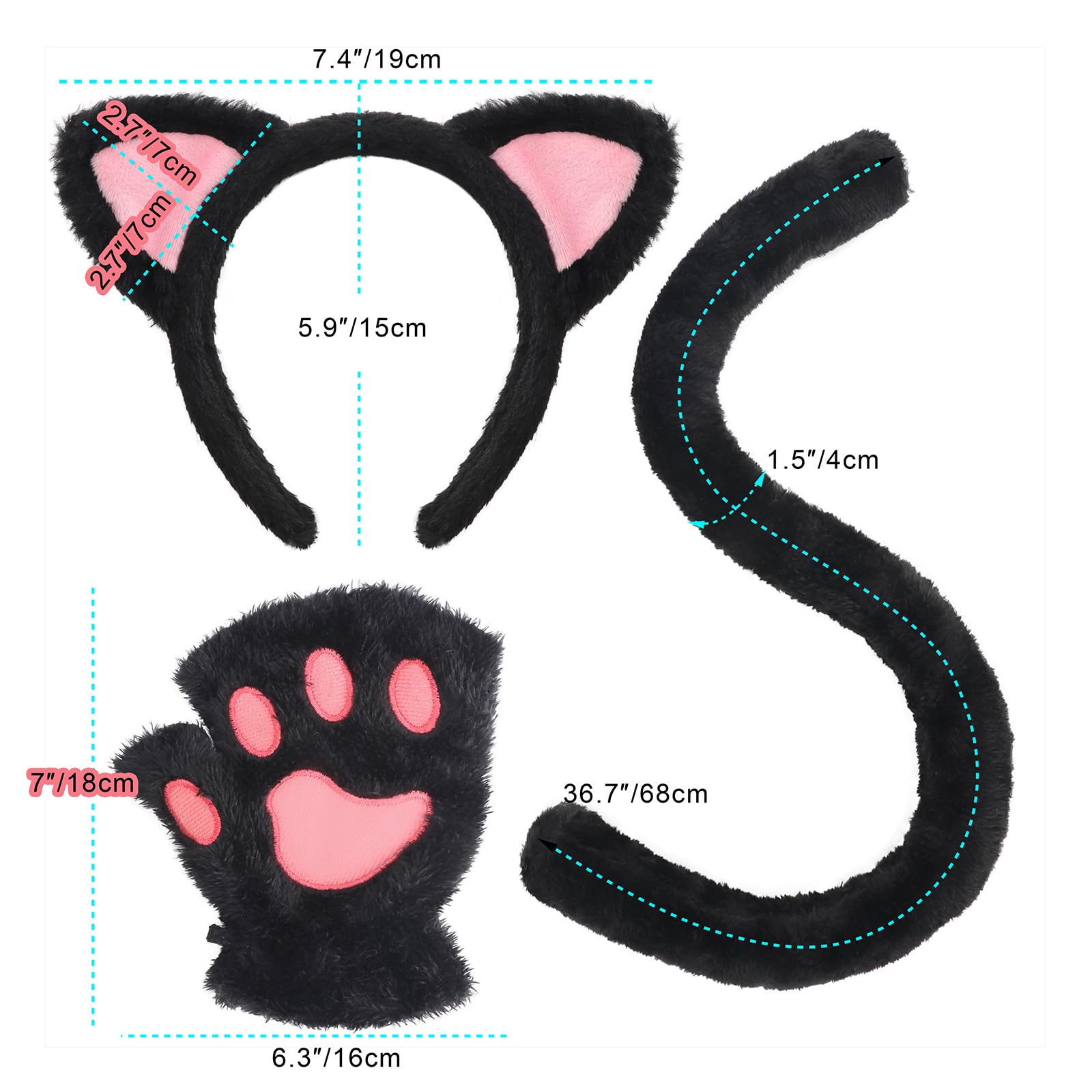 DRESHOW Cat Ears Headband Paws Gloves Tail Costume Set for Adult Halloween Cat Cosplay Costume Party Dress Accessories - Image 4