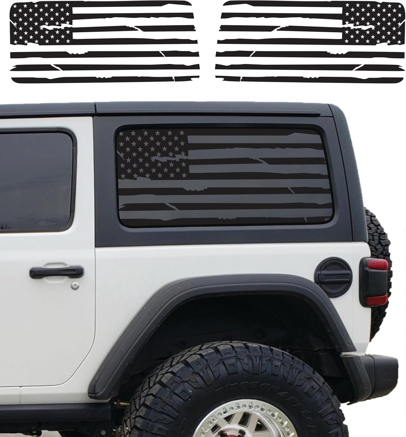 Compatible with Jeep Wrangler Jk 2007-2018 (2 Door) Precut American Flag Window Decals Both Side Proudly Made in The US Matte Black (Punisher US Flag)