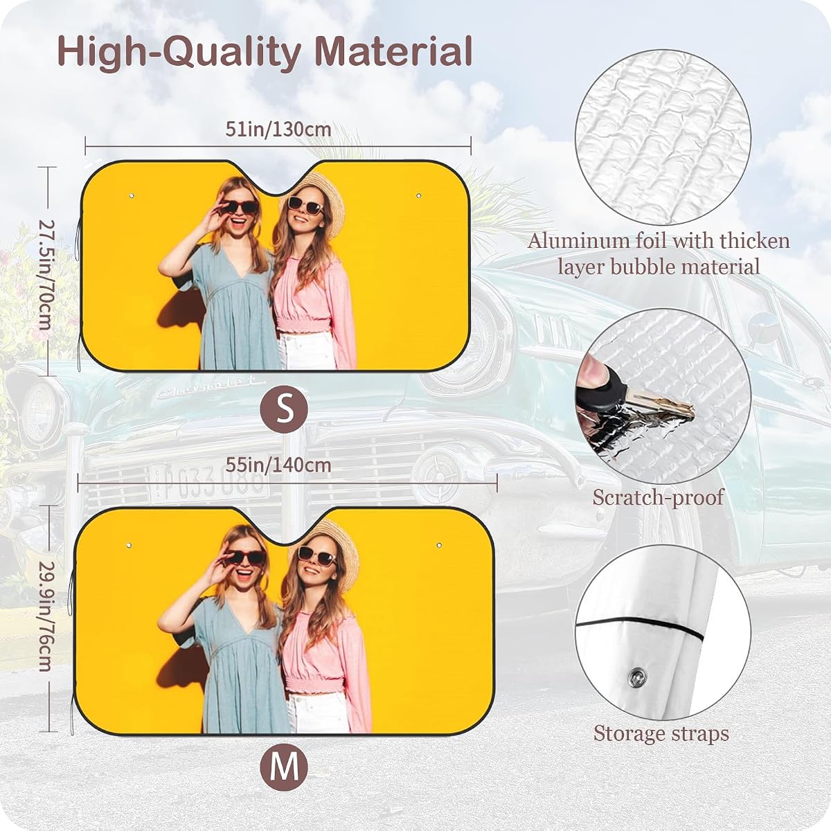 XCarb Car Windshield Sunshade, Frame Sunshade with Helper Straps view 4
