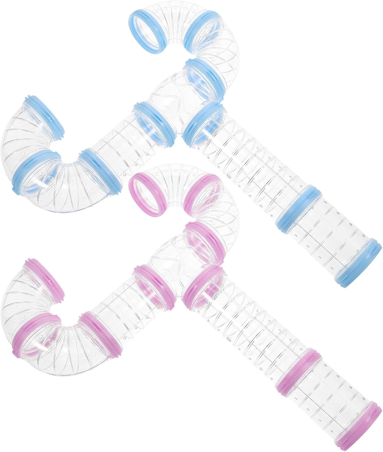 ULTECHNOVO Hamster Tubes and Plastic DIY Tunnel Set, Pink and Blue Connection Pipes for Small Animal Cage Extension, Exercise Tube for Hamsters and Rodents