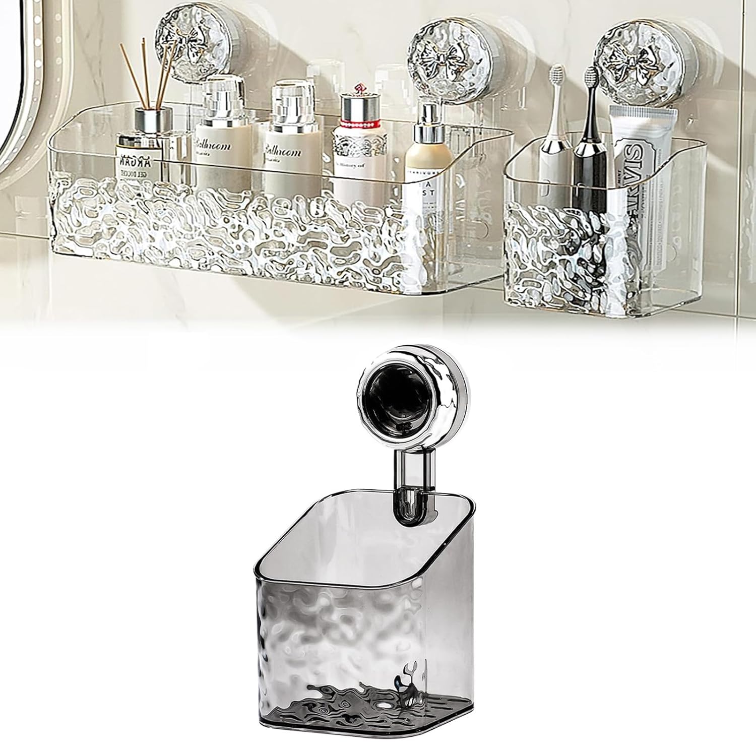 COOKX Light Luxury Style Glacier Pattern Suction Cup Shelf New Suction Shower Caddy NO-Drilling Removable Basket DIY Shower