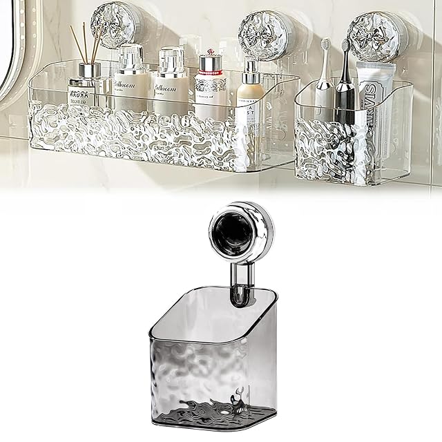 COOKX Light Luxury Style Glacier Pattern Suction Cup Shelf New Suction Shower Caddy NO-Drilling Removable Basket DIY Shower