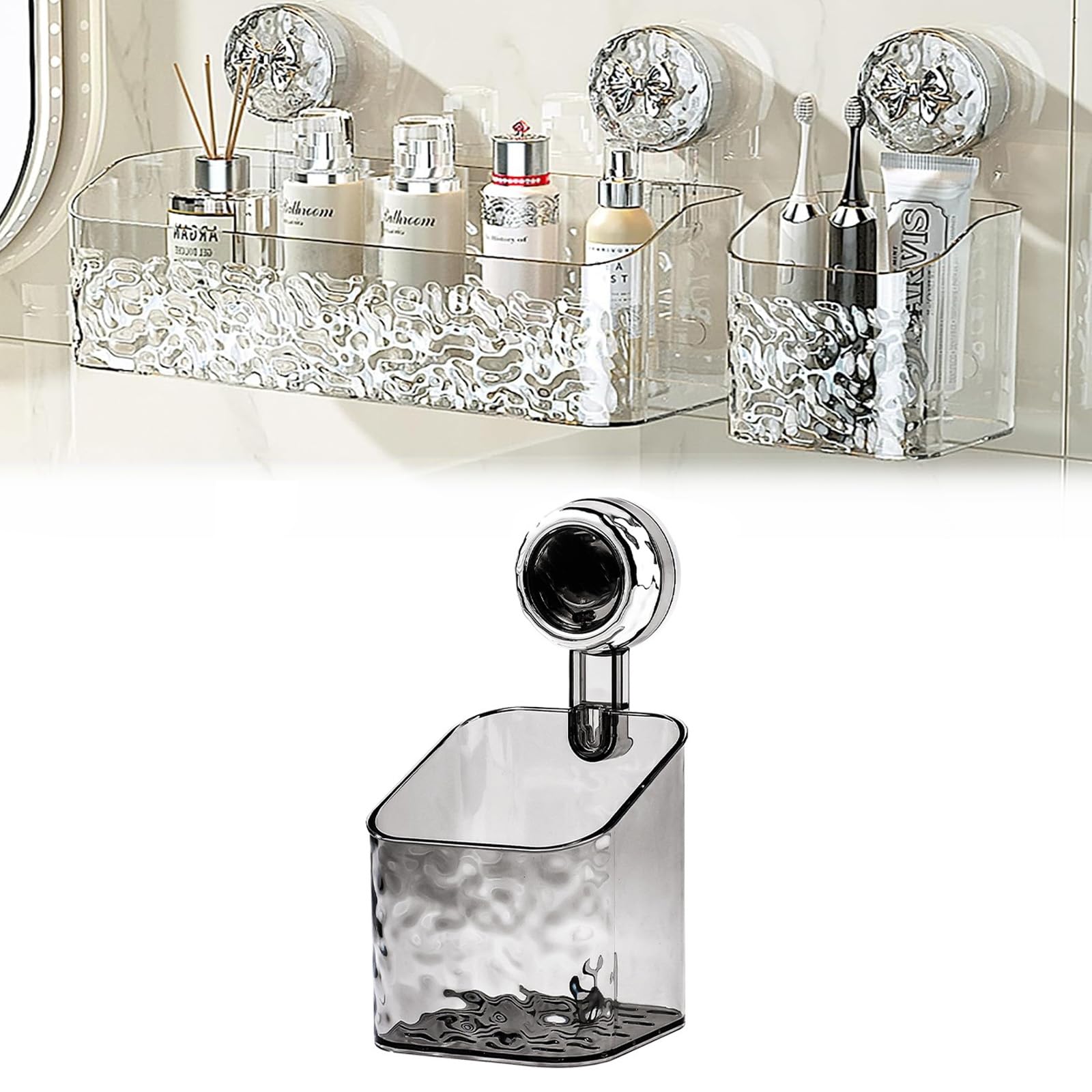 COOKX Light Luxury Style Glacier Pattern Suction Cup Shelf New Suction Shower Caddy NO-Drilling Removable Basket DIY Shower