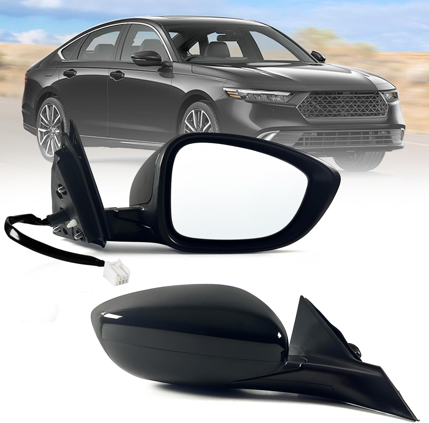 Right Passenger side Mirror Fits 2023 2024 2025 2026 Honda Accord with Power Glass without Heated without turn signals without Blind Spot Match Black (3Pins)