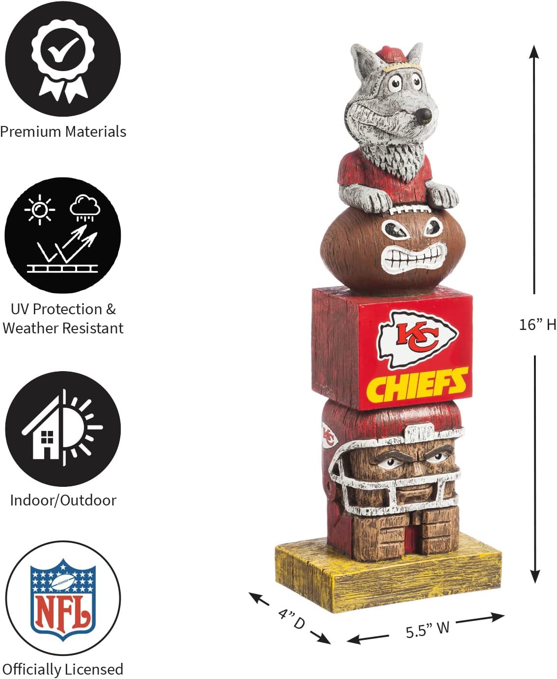 Team Sports America NFL Kansas City Chiefs 16 Inch Outdoor Safe Garden Statue | Weatherproof Waterproof Resin Figurine Statuary for Indoor or Outside | Gift for Him or Her Office Desk Tabletop