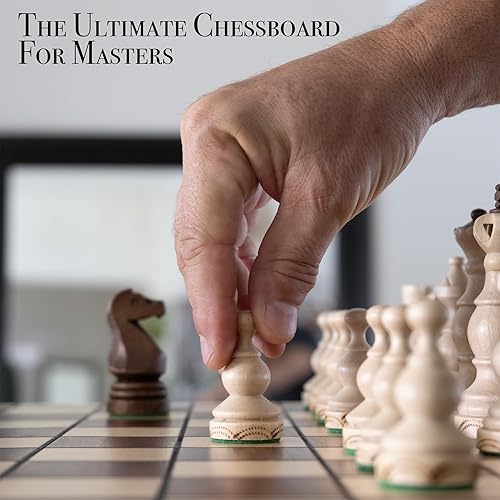 Miniatura 4 de Wegiel Legate - Juego de ajedrez de madera de lujo para adultos y niños, hecho a mano de madera de haya y abedul de primera calidad, diseño plegable