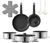16pcs Nonstick Cookware Set, Diamond-Titanium Ceramic Coating & 3 Layer Stainless Steel Pots and Pans Set with Detachable Handle, Dishwasher Safe, Induction Compatible, Oven Safe, Black