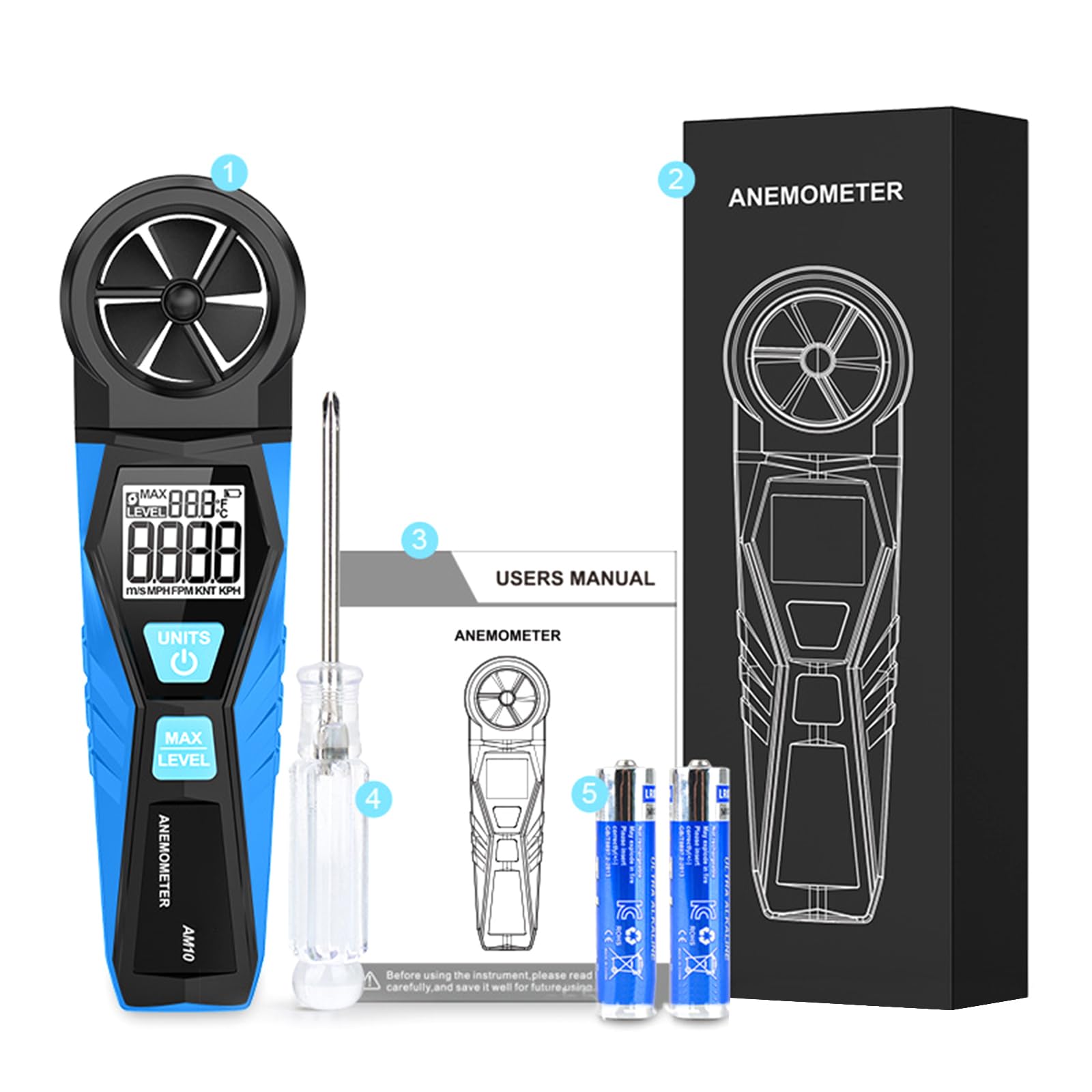 Handanemometer Windgeschwindigkeits CFM Messgerät Windgeschwindigkeitsmesser Luftströmungsmesser Luftströmungsmessung Strömungsmesser Luftströmungsmesser