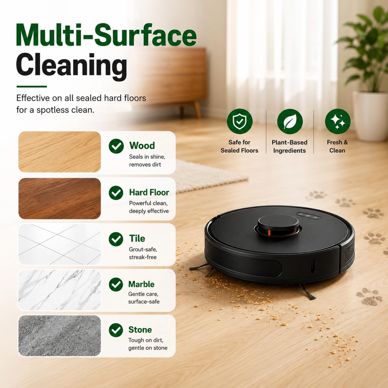 33.8 Fl oz Multi-Surface Floor Cleaning Solution for Dreame All Wet Dry Vacuum and Robot Mop Cleaners Compatible with K Series/G Series/H Series/L Series/X Series/D Series, Low-Foam, Deep Cleaning