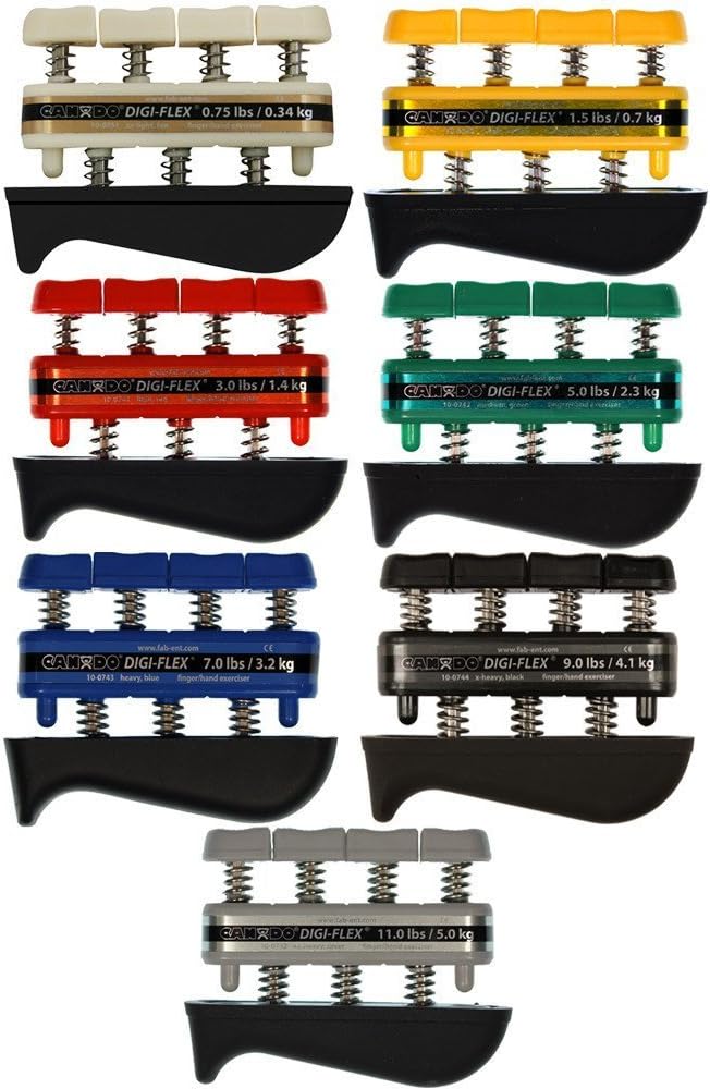 Digi-Flex Hand Exercisers - Set of 7, 0.75 lb/1.5 lb/3 lb/5 lb/7 lb/9 lb/11 lb Tan/Yellow/Red/Green/Blue/Black/Silver