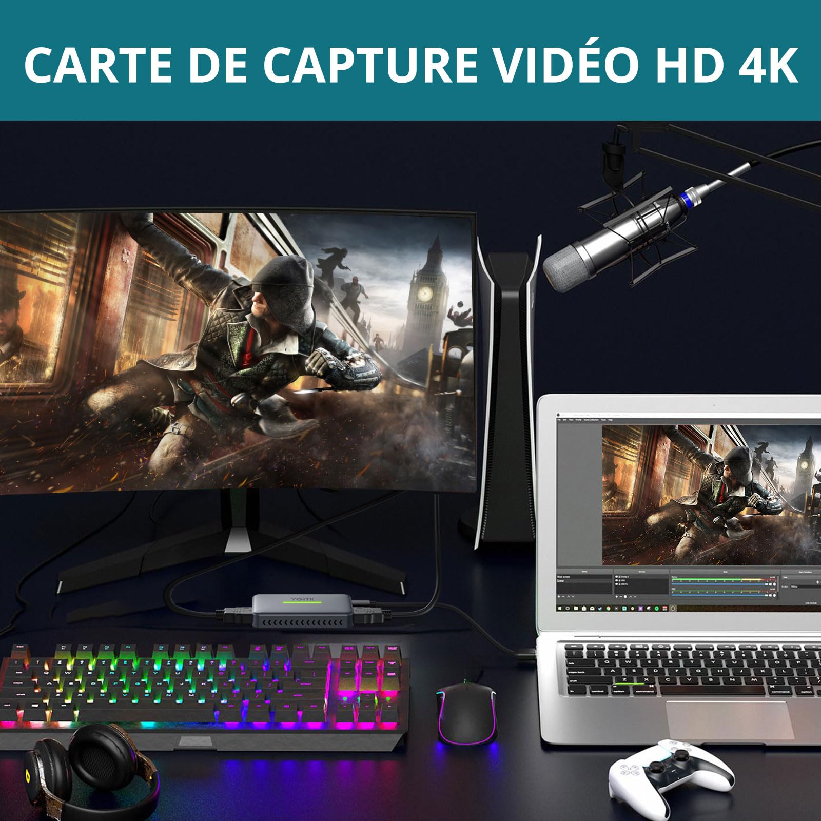 HDMI 4K Carte de Capture USB 3.0 Carte d'Acquisition Vidéo Enregistrement Streaming Capture de Jeu vidéo pour PS5/XBOX One/Switch